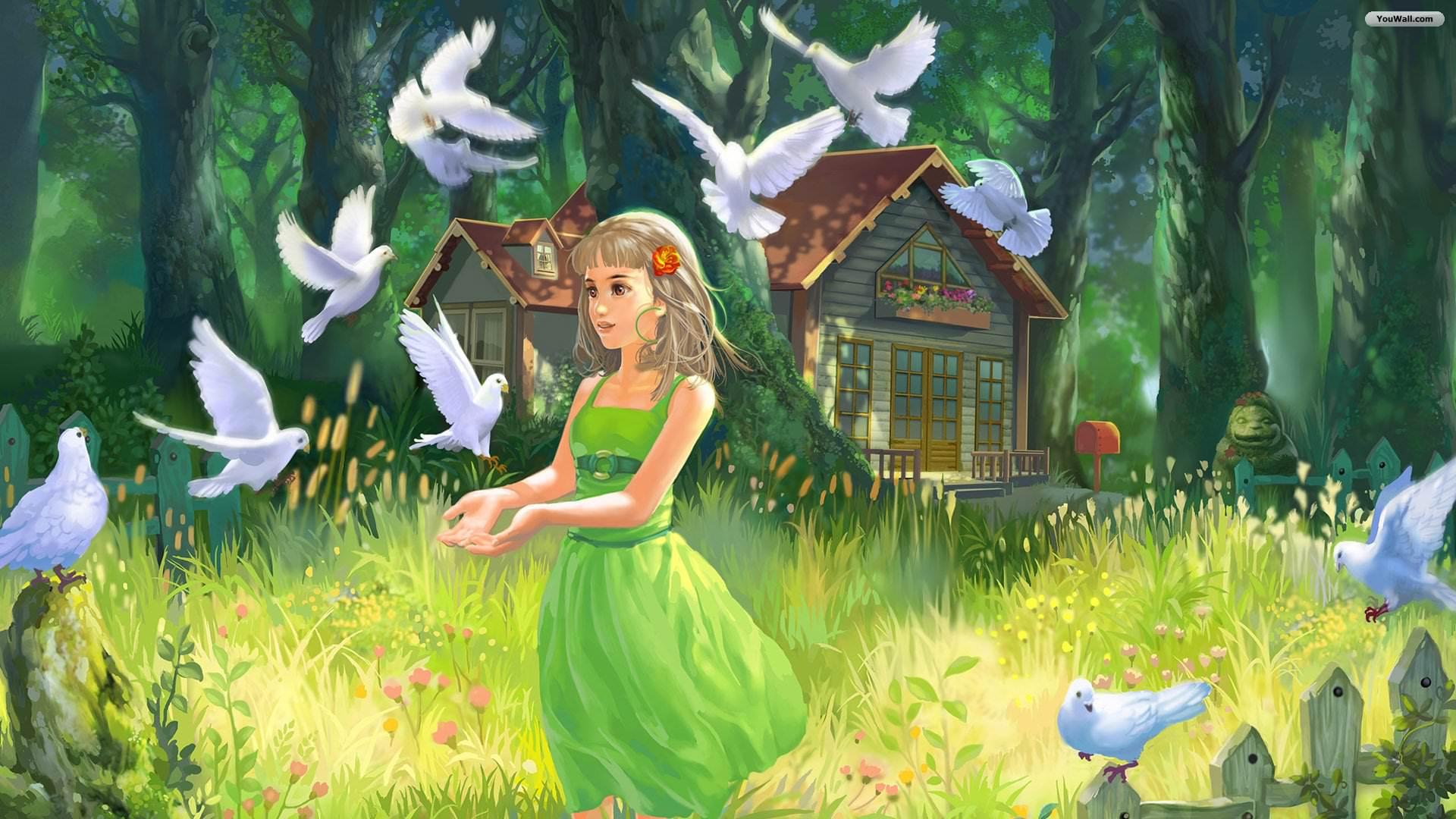 Girl With Pigeons Painting HD Wallpaper. HD Latest Wallpaper