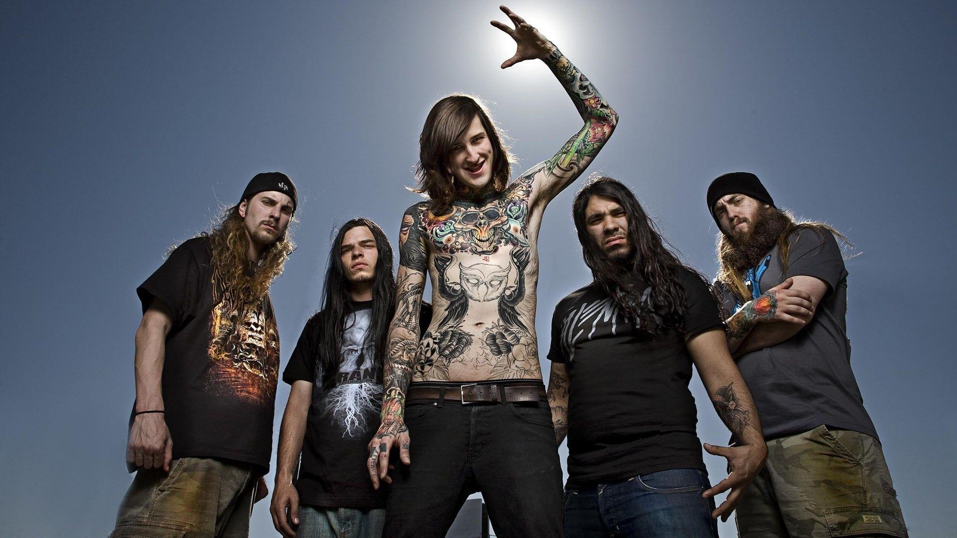 Download Wallpaper 1920x1080 suicide silence, tattoo, rockers, sky