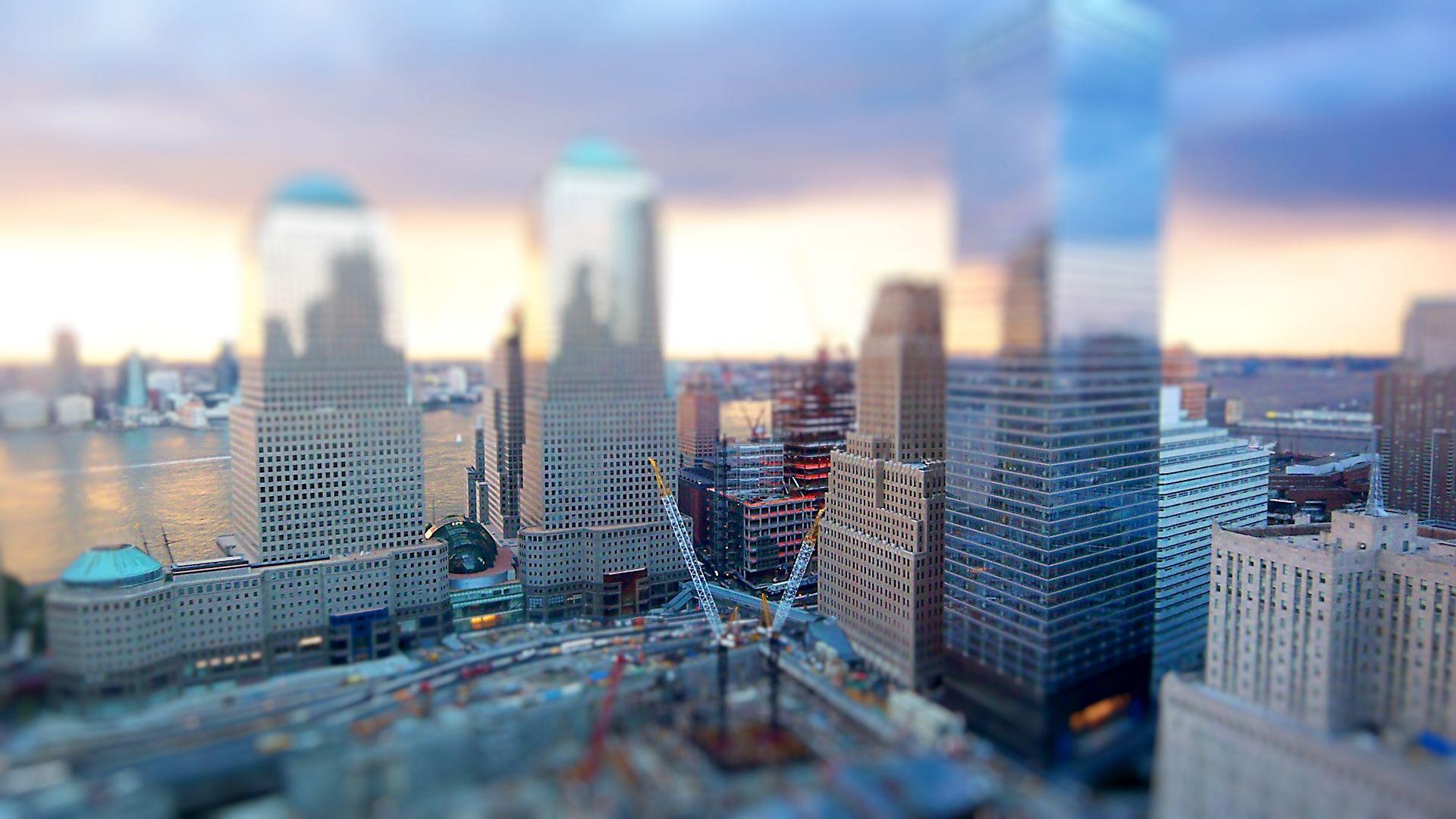 New York One World Trade Center Construction Site Tilt Shift Desktop Wallpaper