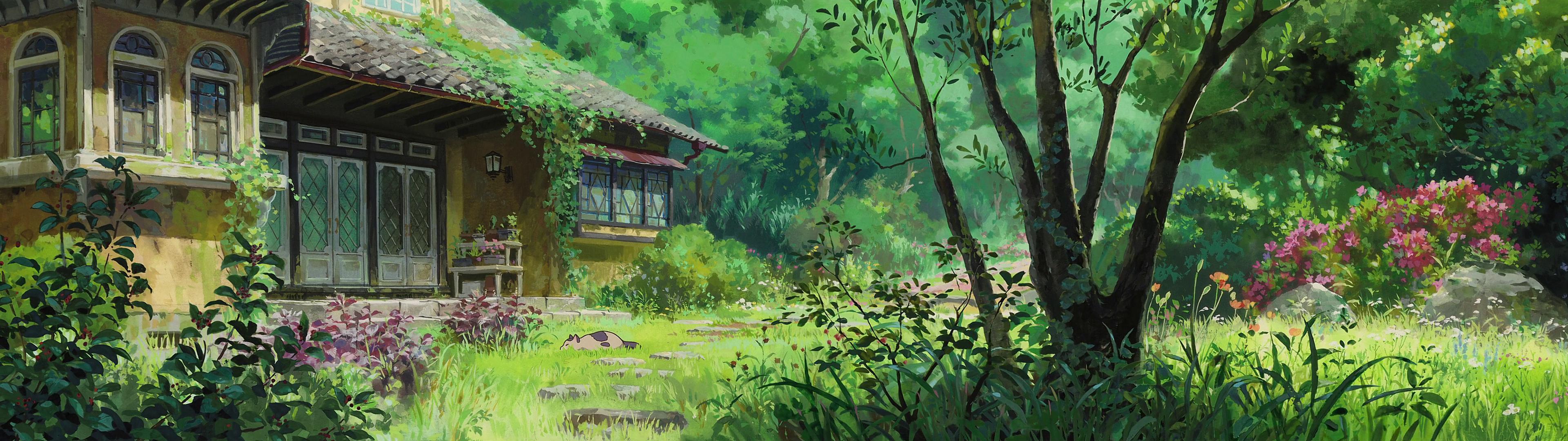 High res 'dual screen' Studio Ghibli desktop wallpaper!