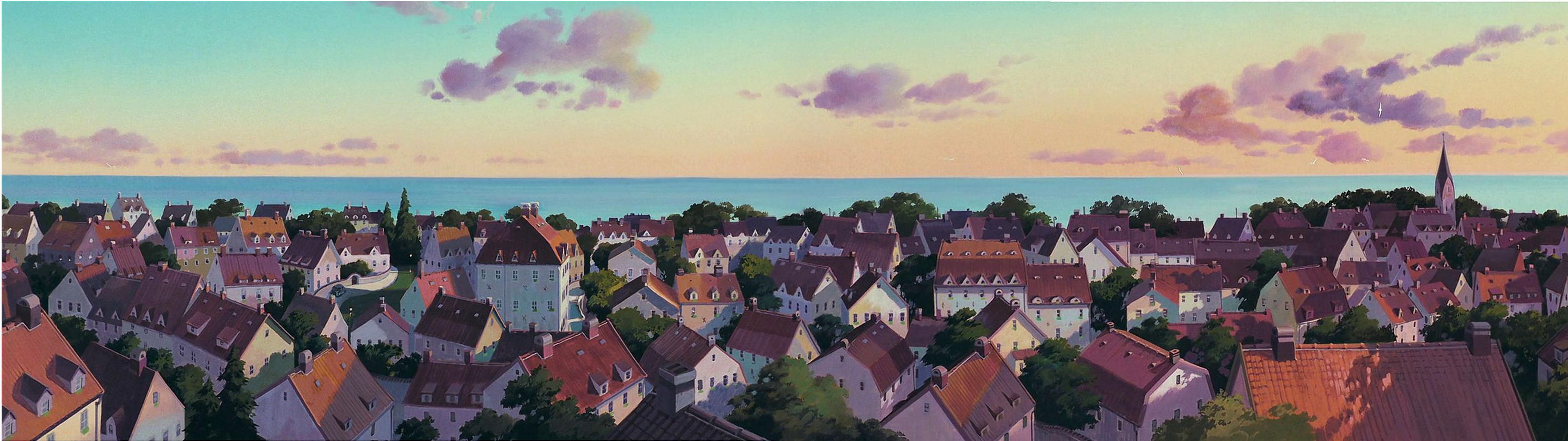High res 'dual screen' Studio Ghibli desktop wallpaper!
