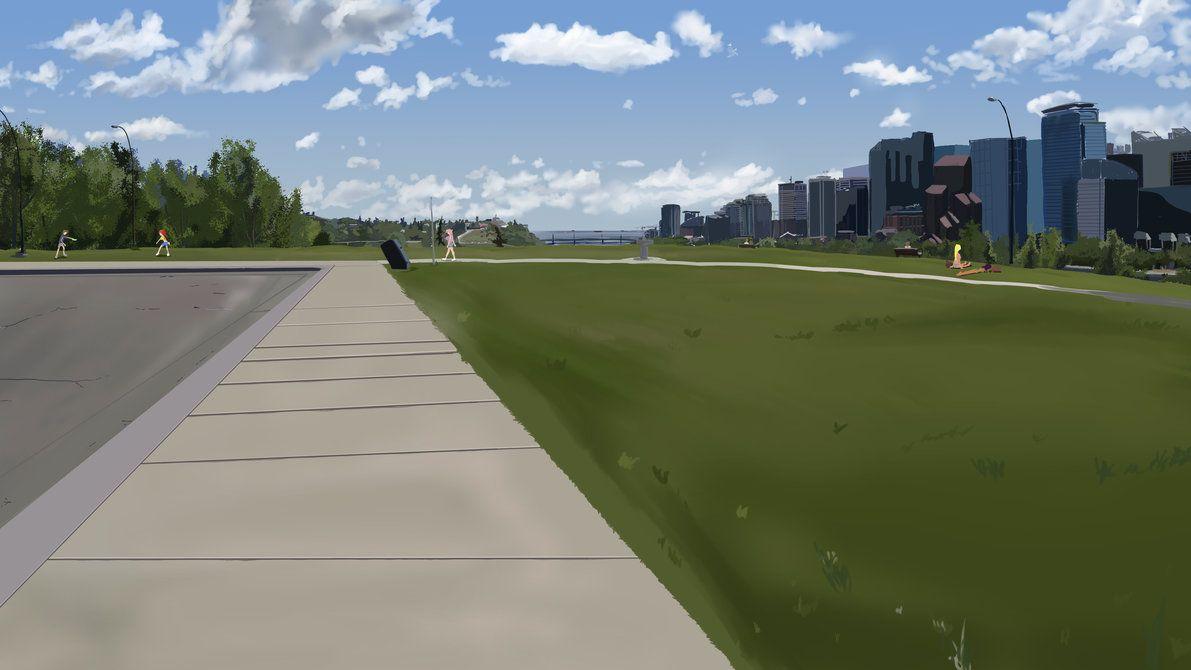 Anime Style Hillside Park Background