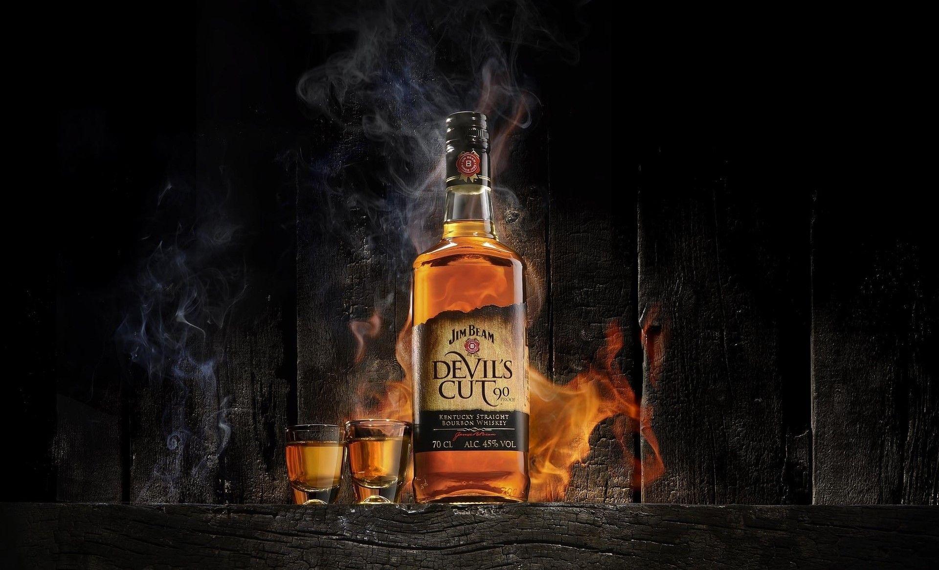 Wallpaper, alcohol, fire, bottles, Jim Beam, smoke, whiskey