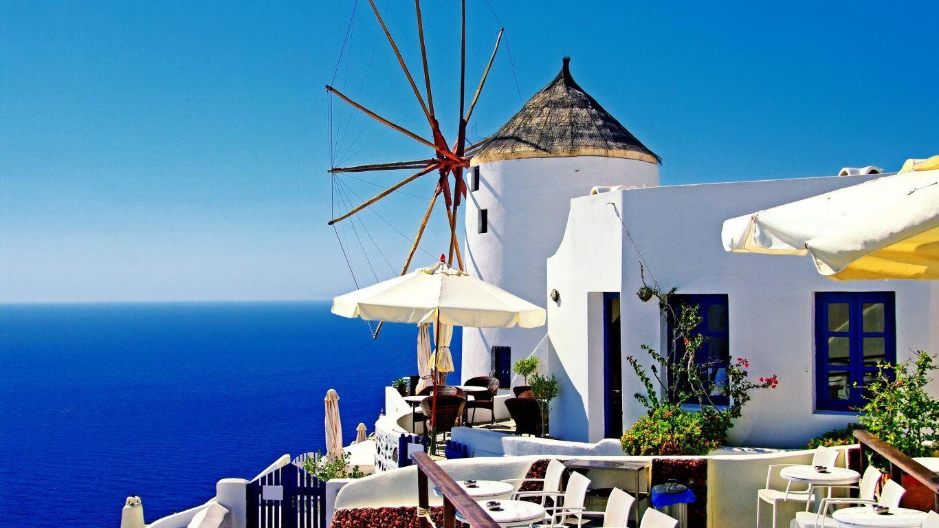 Santorini Windmill Cafe ❤ 4K HD Desktop Wallpaper for 4K Ultra HD