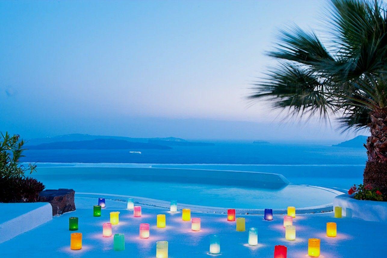 Beaches: Candles Beach Santorini New Expression Color Wallpaper