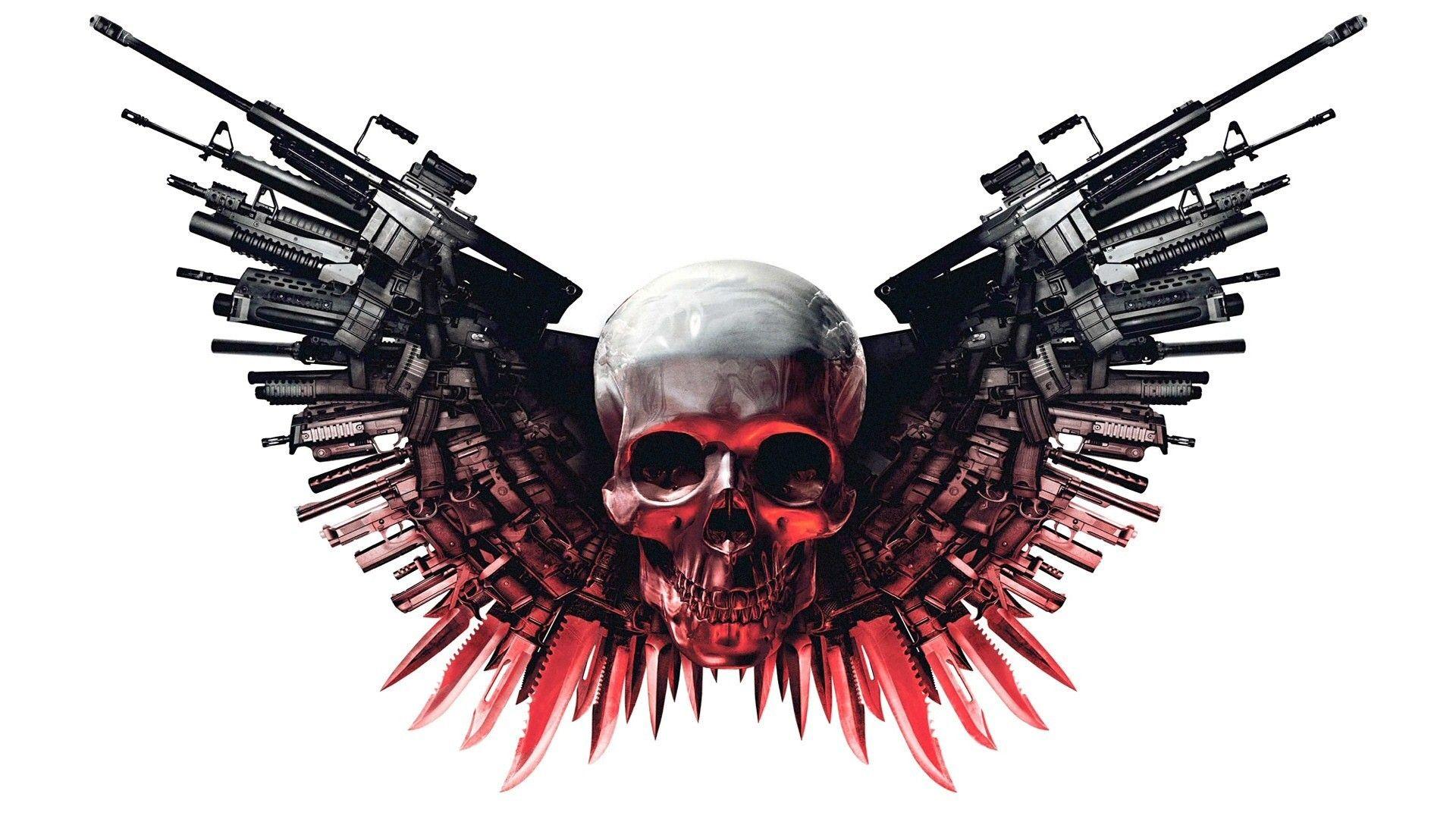 Wallpaper, illustration, gun, weapon, skull, The Expendables, wing