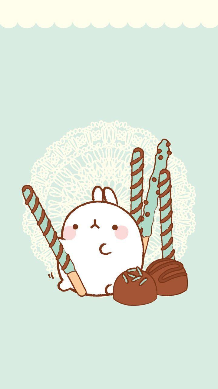 Molang Blue and Brown Chocolate Pocky Wallpaper