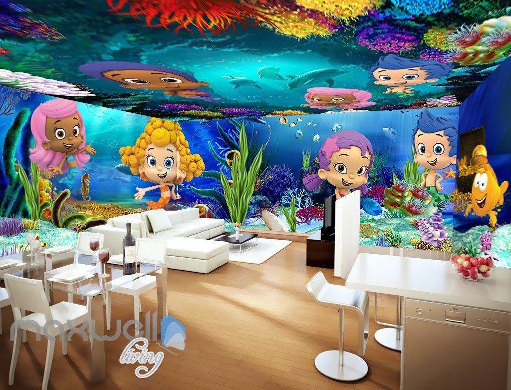 3D Underwater Baby Mermaid Fish Wall Murals Wallpaper Paper Art