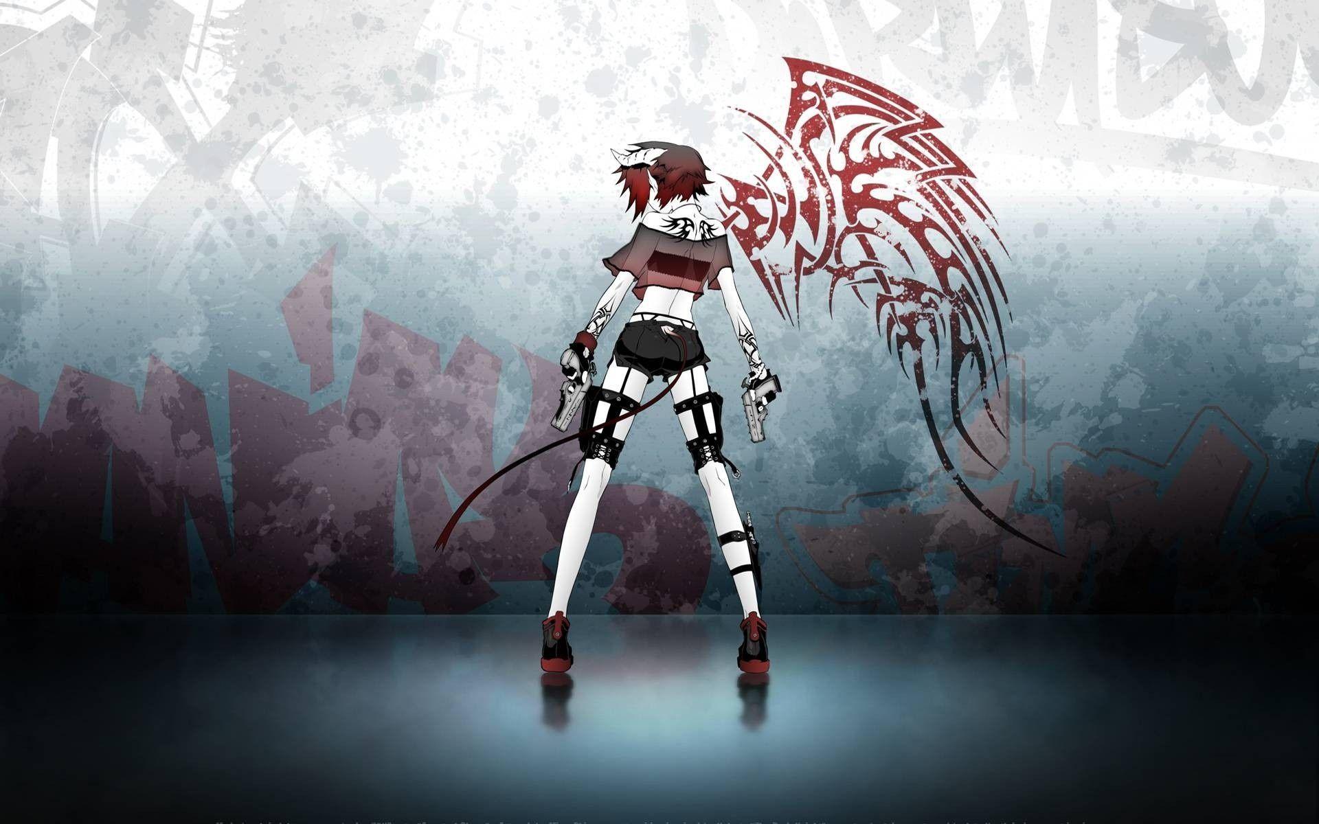 anime girl with wings and a sword. Soldier Girl Demon Wing Desktop