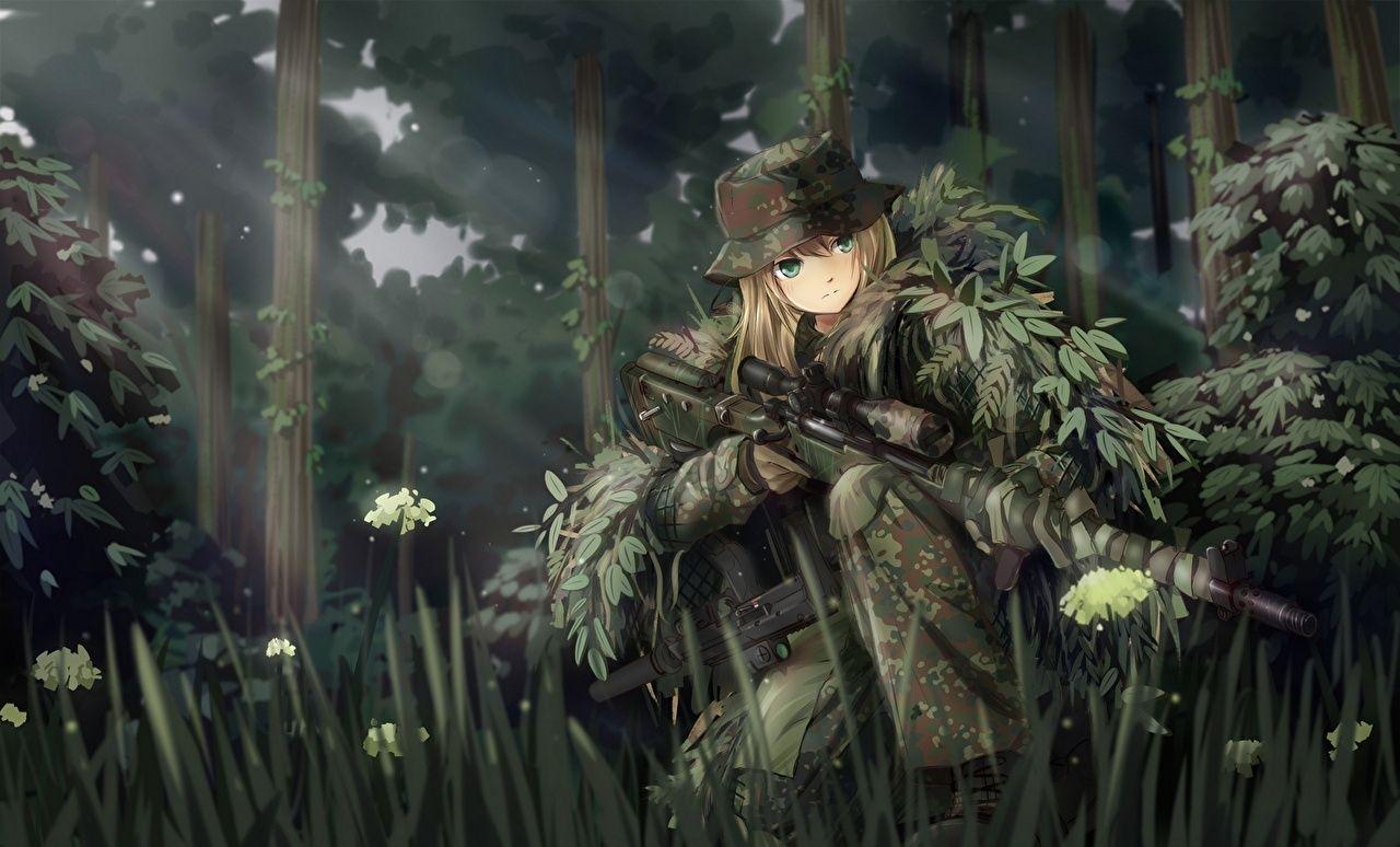 Snipers Soldiers Camouflage tc1995 Girls Anime Forests