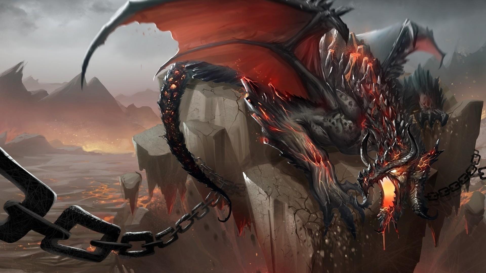 Full HD Wallpaper demon dragon chain rock hell, Desktop Background