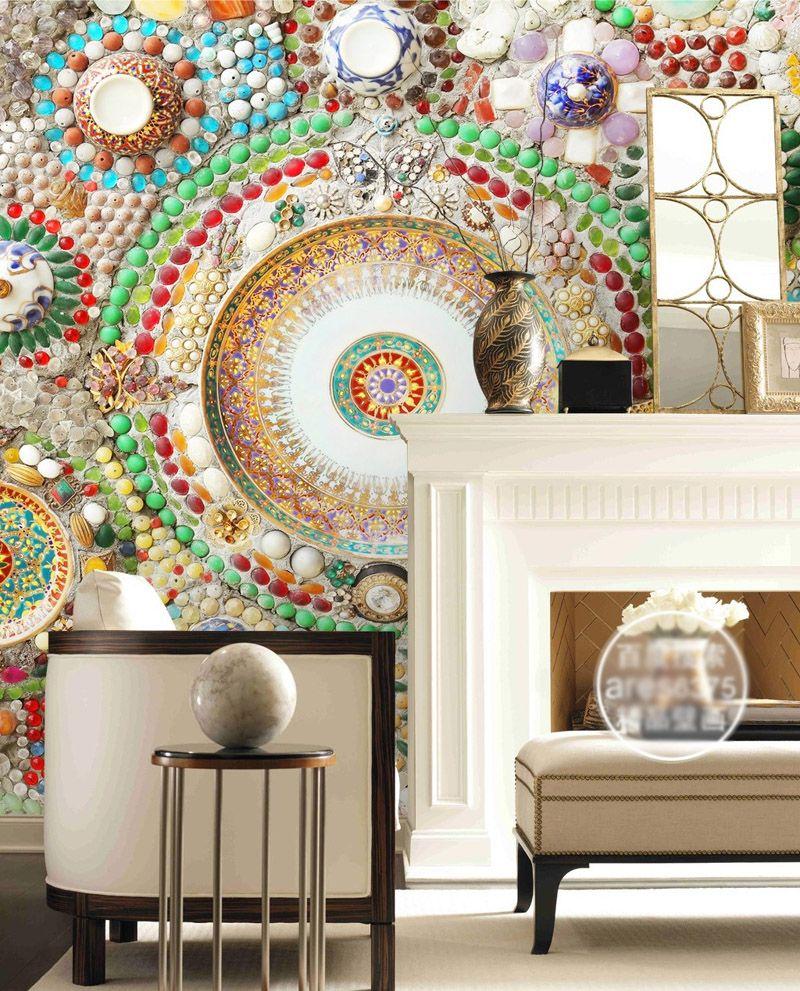 Bohemian Wallpaper 3D Wall Mural Bedroom Jade Mosaic Wallpaper Hotel