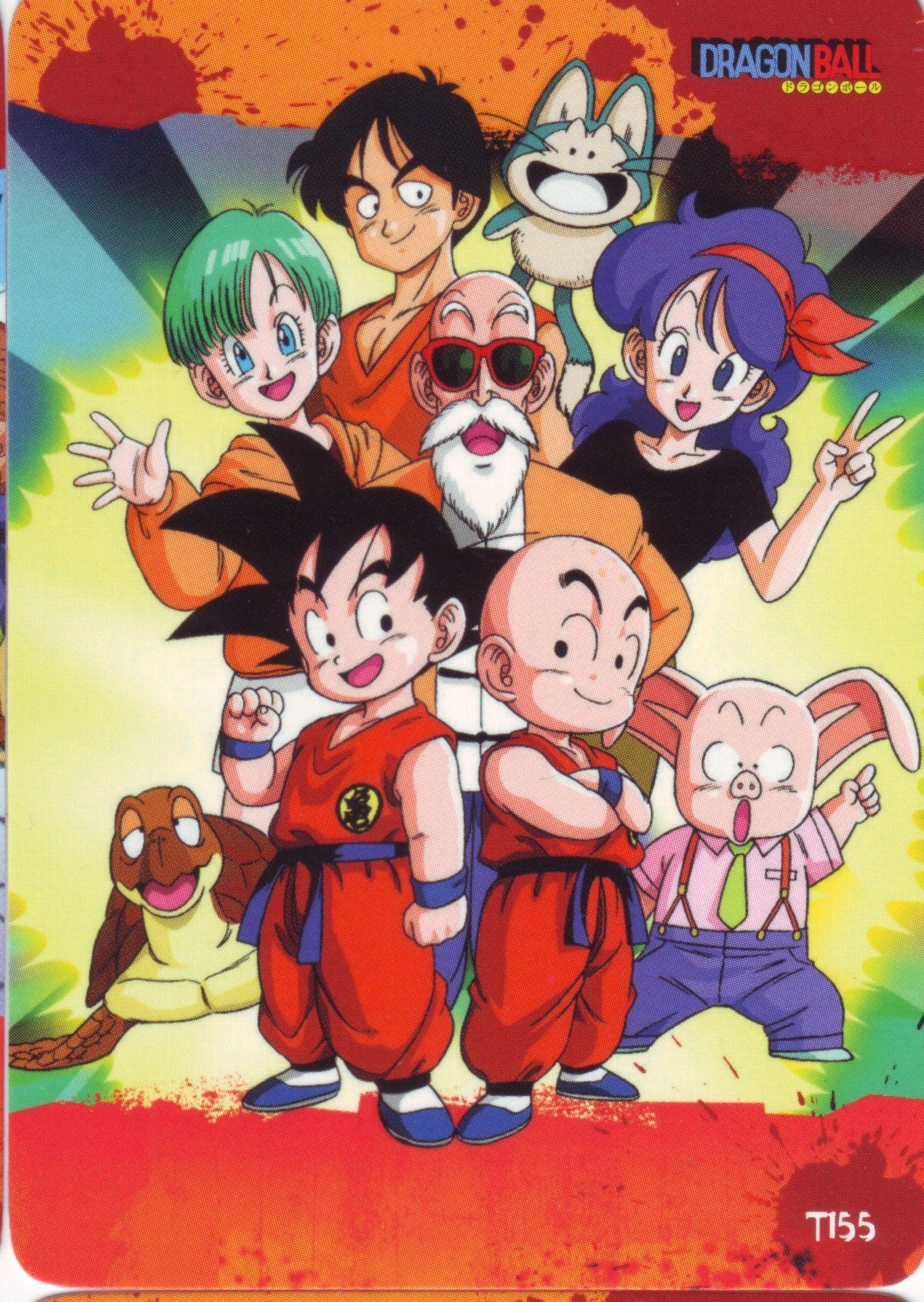 Bulma, Yamcha, Puar, Goku, Krillin, Oolong, Lunch, Roshi, and Turtle