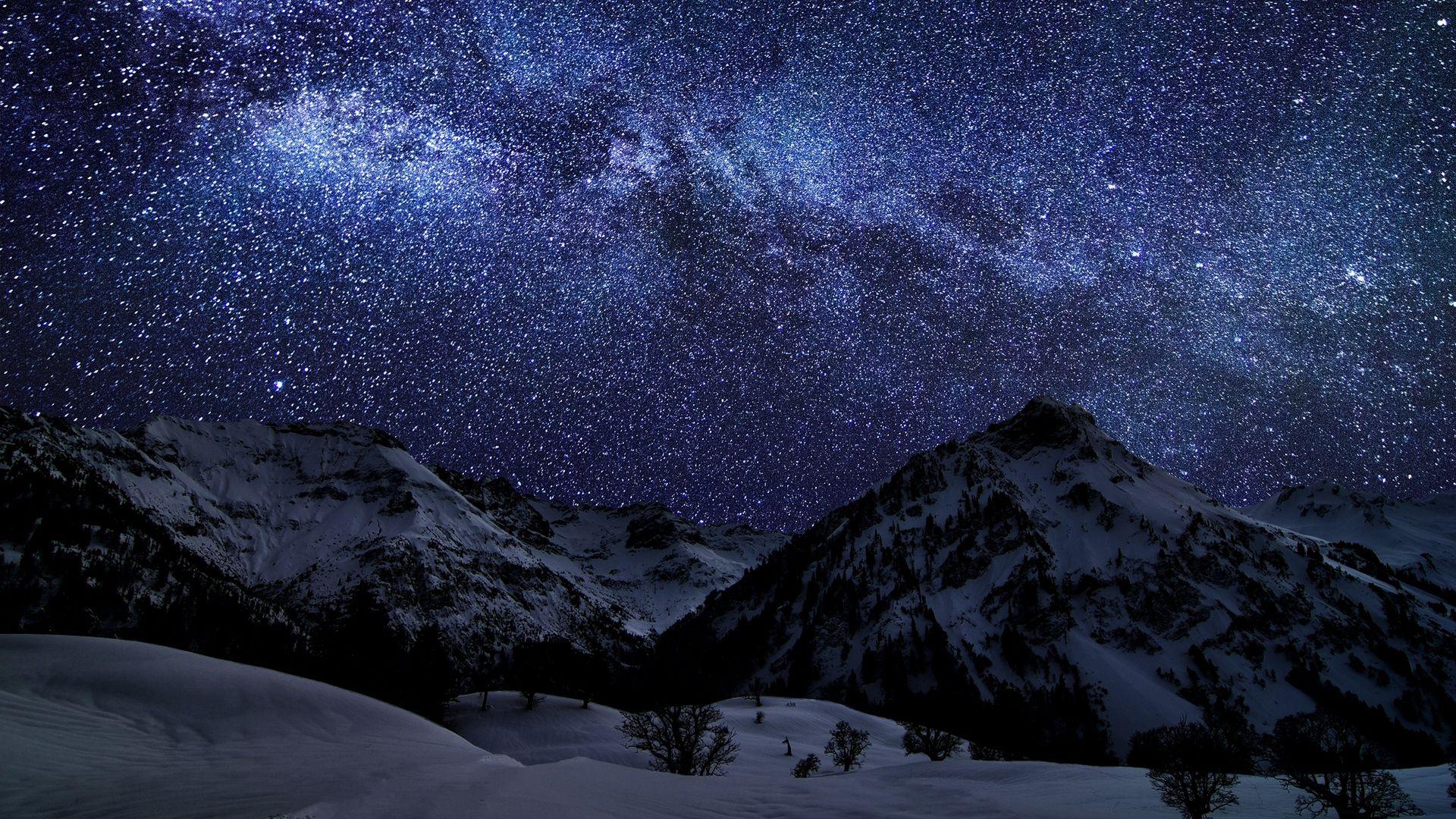 Download wallpaper 1920x1080 winter, sky, stars, nature, night full