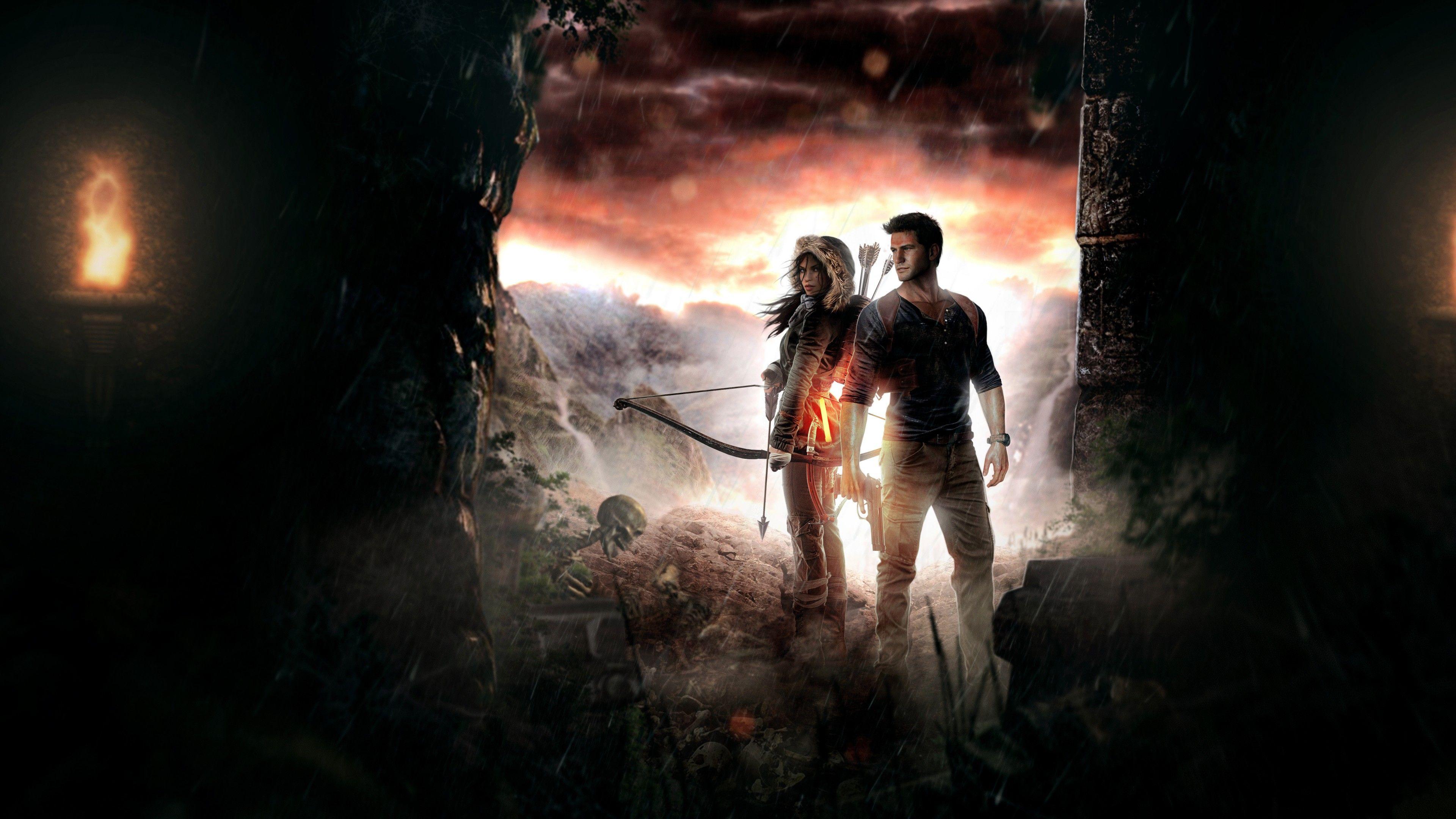 Wallpaper Nathan Drake, Lara Croft, HD, 5K, Games