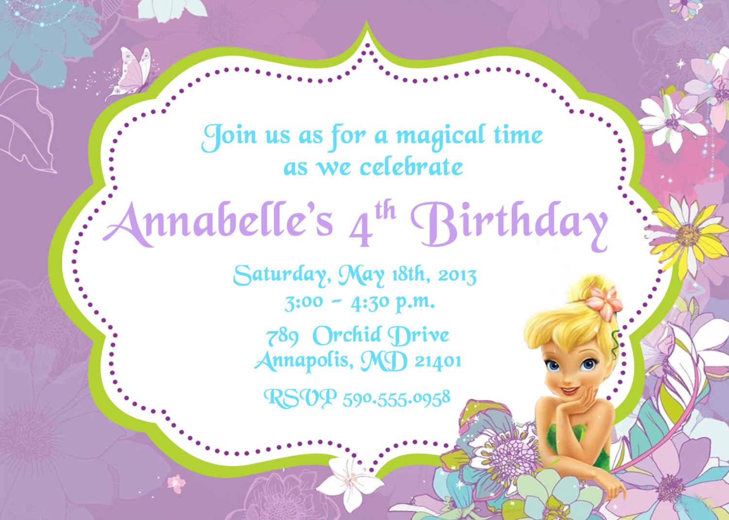 Endearing Annabelle 4Th Birthday With Tinkerbell Party Invitations