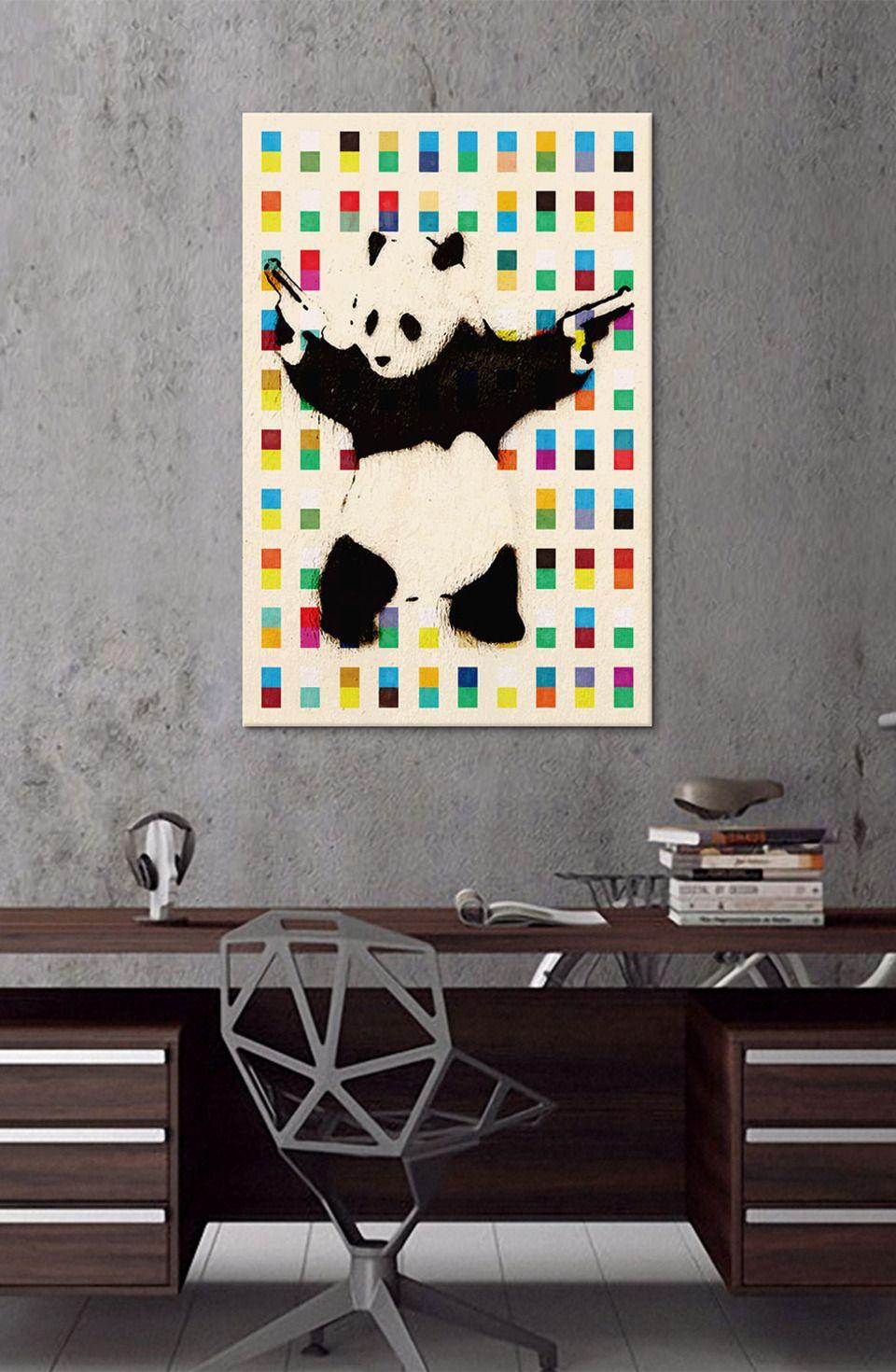 Panda with Guns Bright Dots by Banksy, Canvas Art(12x18)