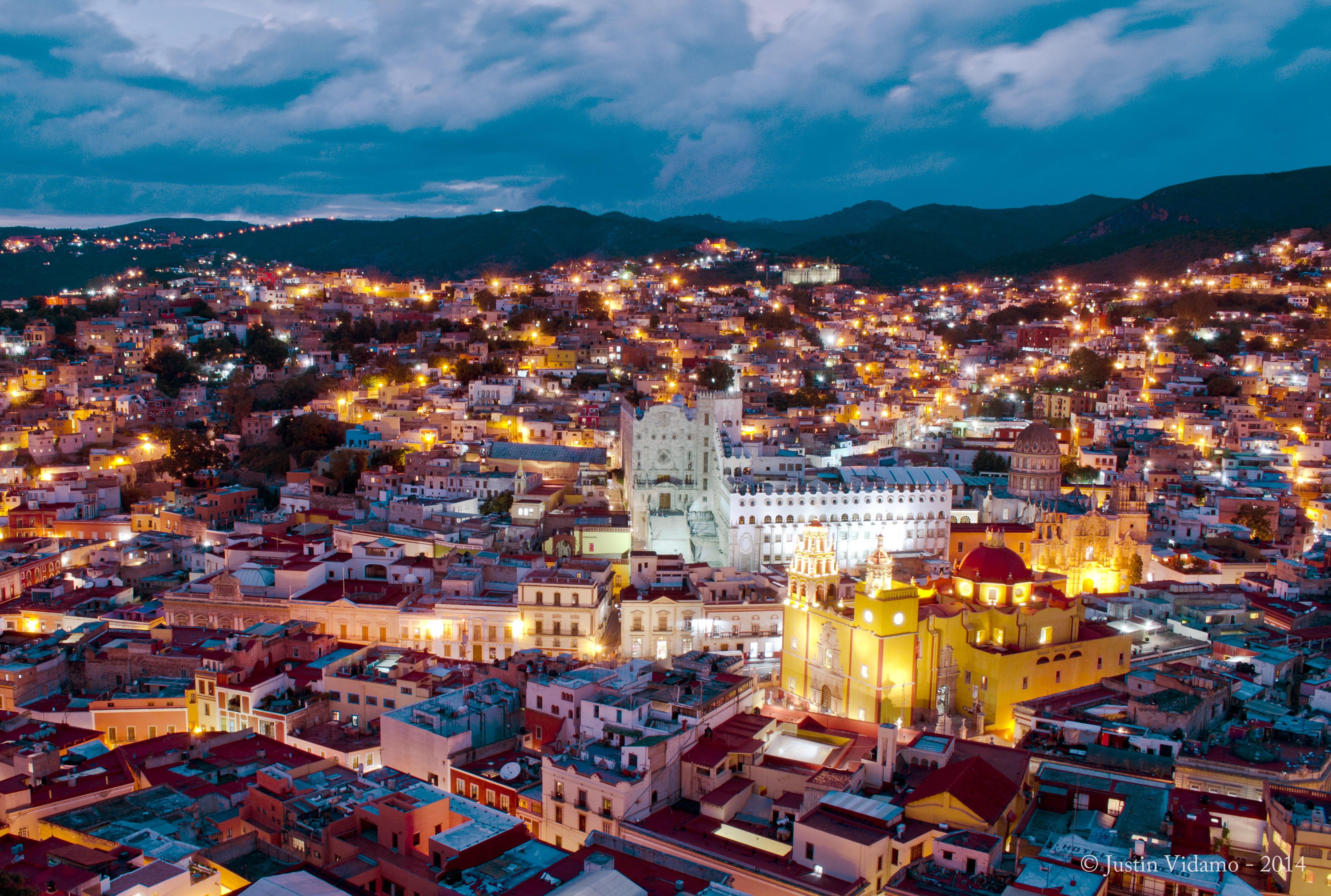 Aerial view of city buildings during sun set, guanajuato, mexico HD