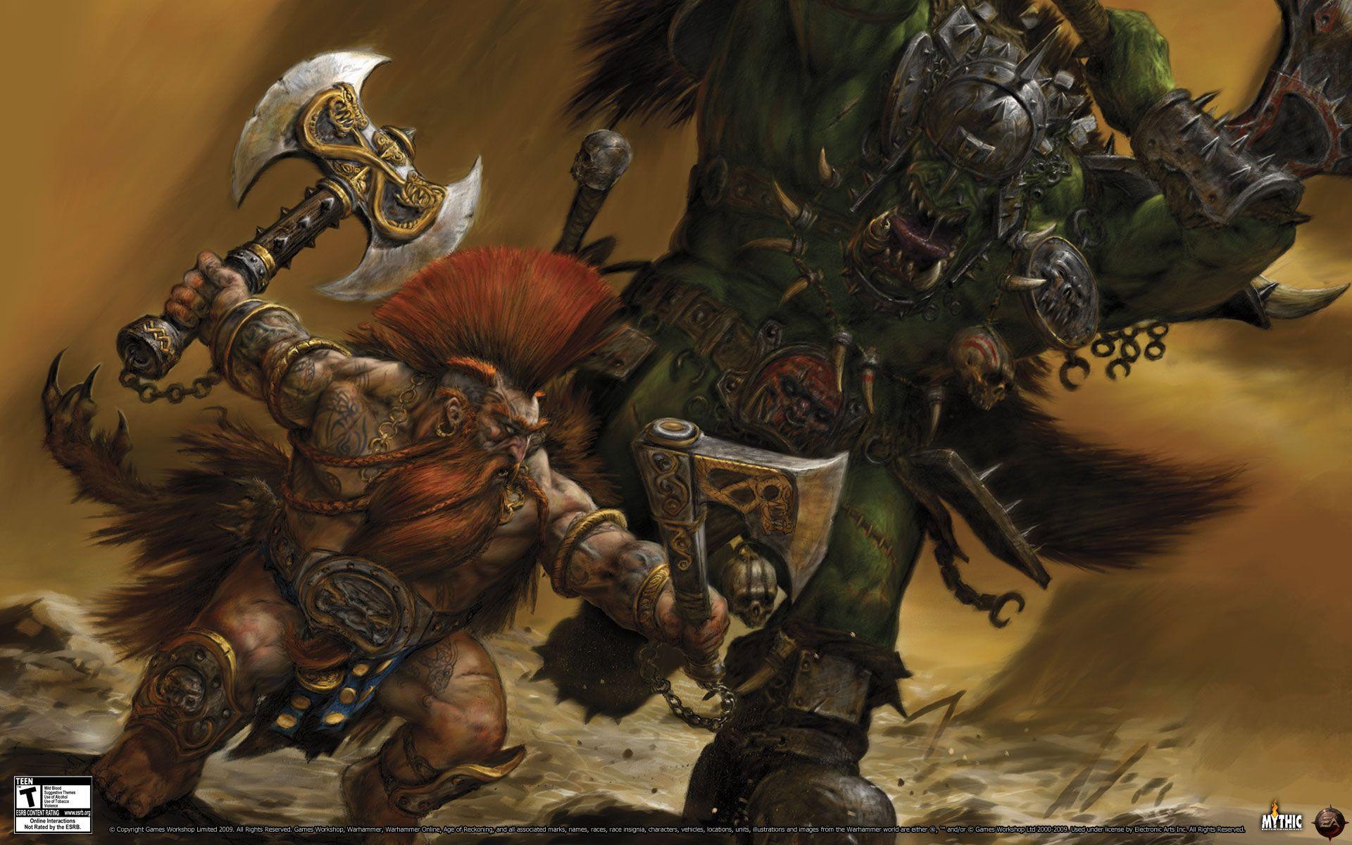 Warhammer, fantasy art, dwarfs, orc Wallpaper / WallpaperJam.com