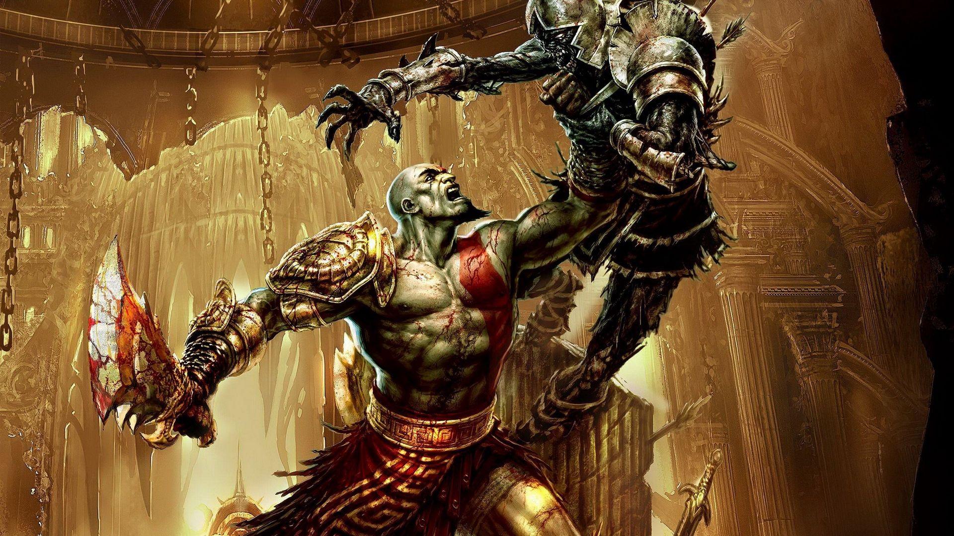 Download wallpaper 1920x1080 god of war, kratos, battle full HD