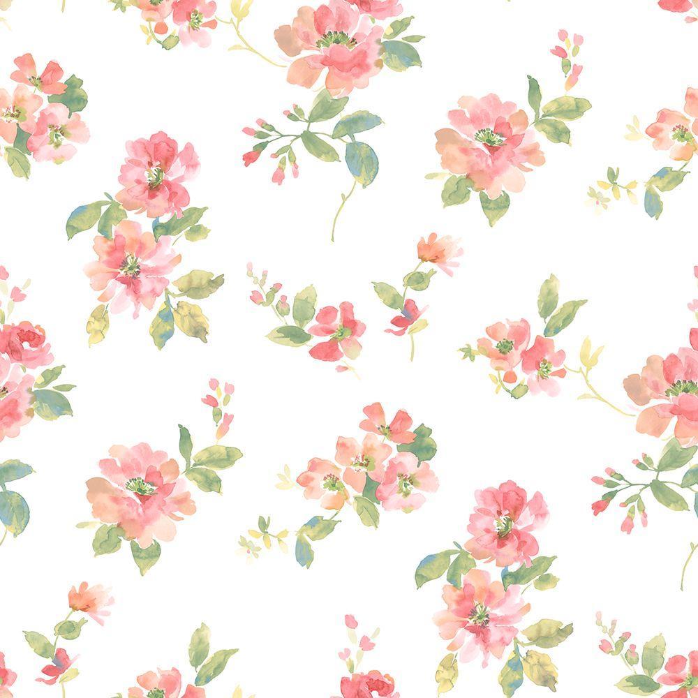 Chesapeake Captiva Peach Watercolor Floral Wallpaper Sample