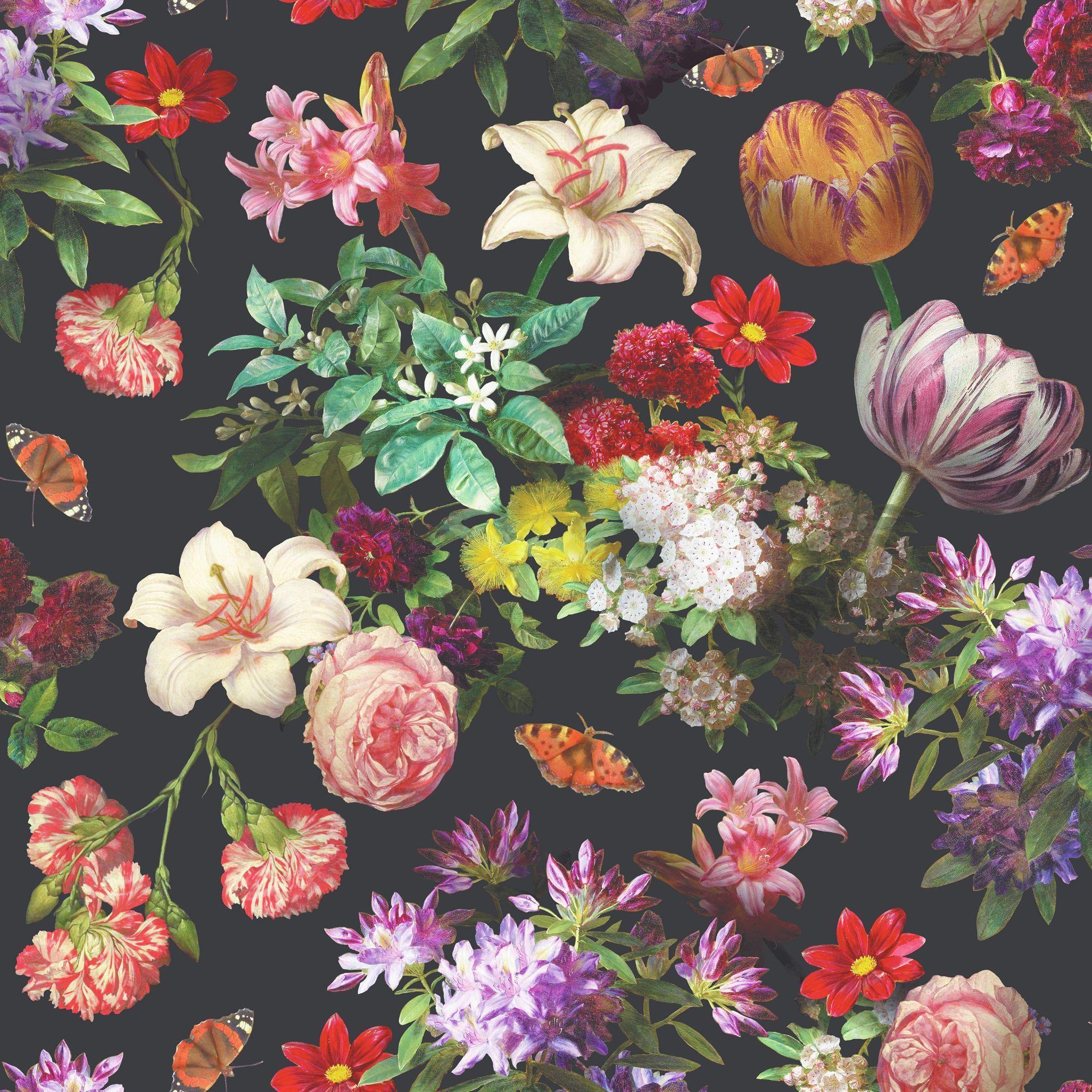 Brigitte Black Floral Wallpaper. Departments. DIY at B&Q