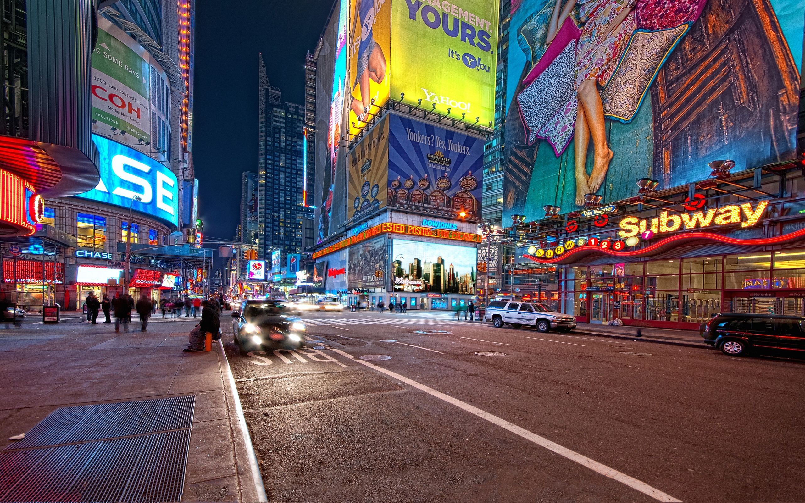 Download New York, Night, Street 2560x1600 Resolution, Full HD 2K