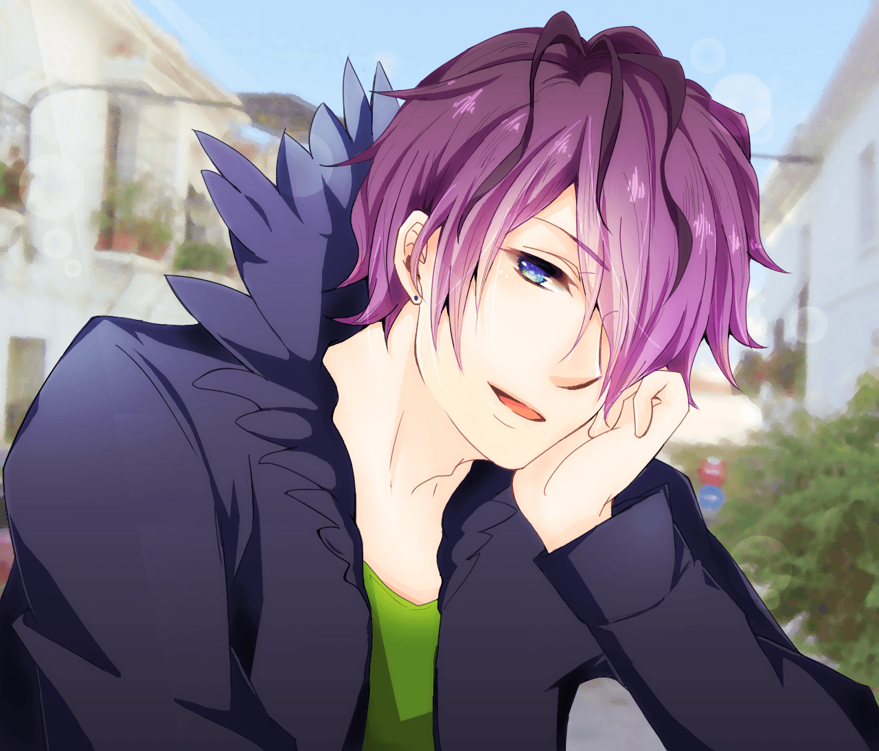 purple hair boy