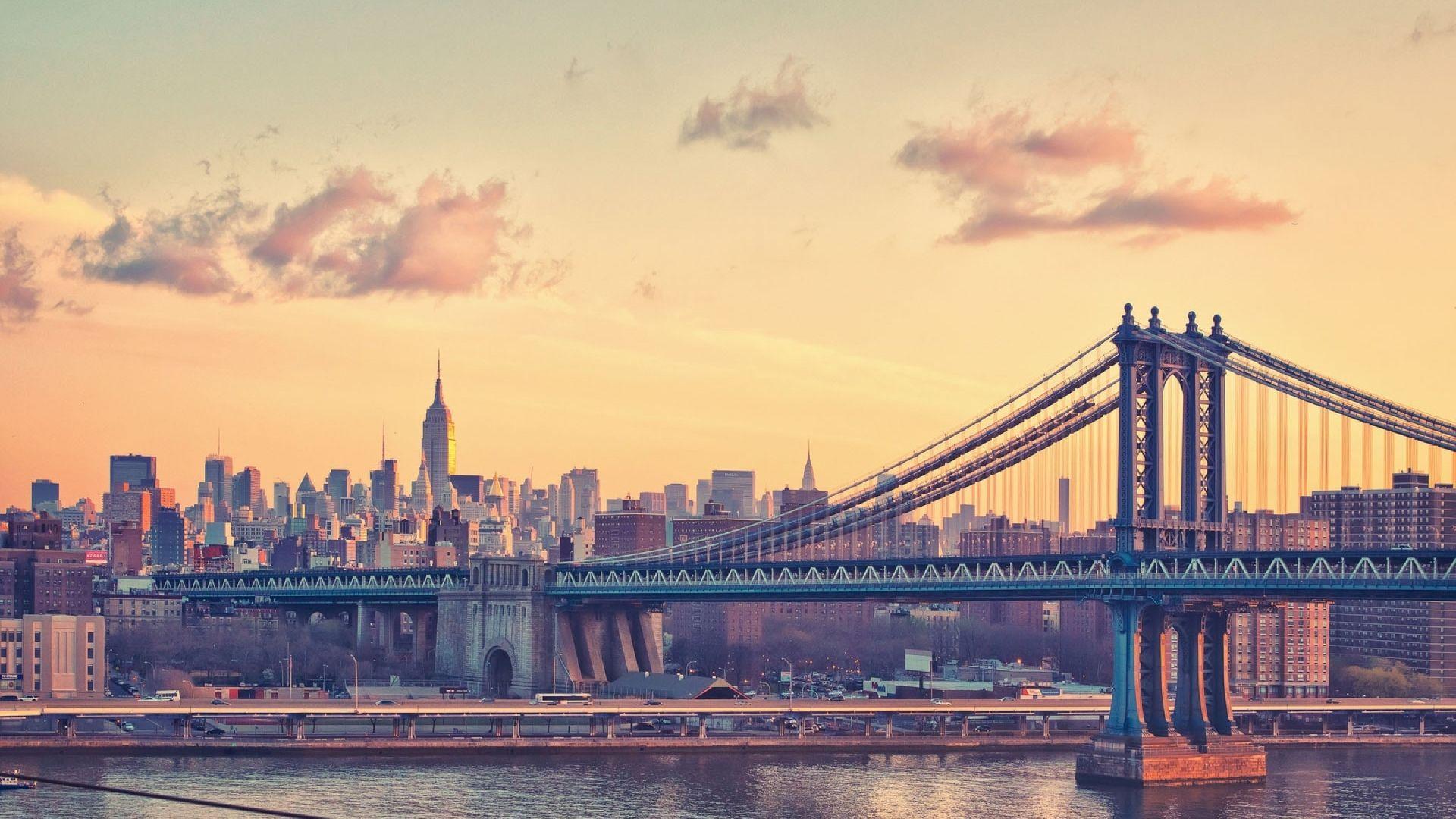 Manhattan Bridge at Dusk New York USA Background Desktop for Mac OS