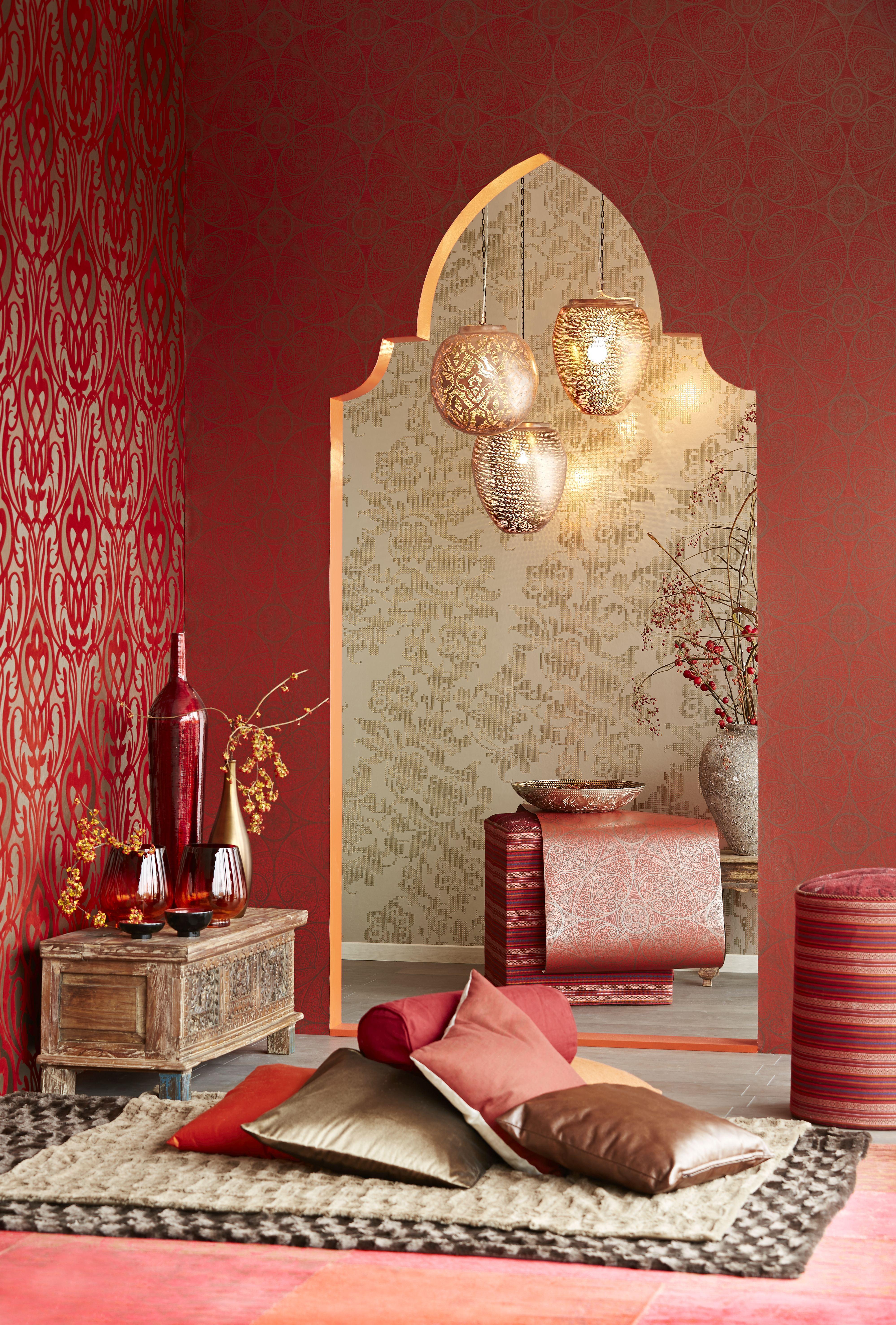 Moroccan Inspired Allover Patterns in Reds, Creams and Golds