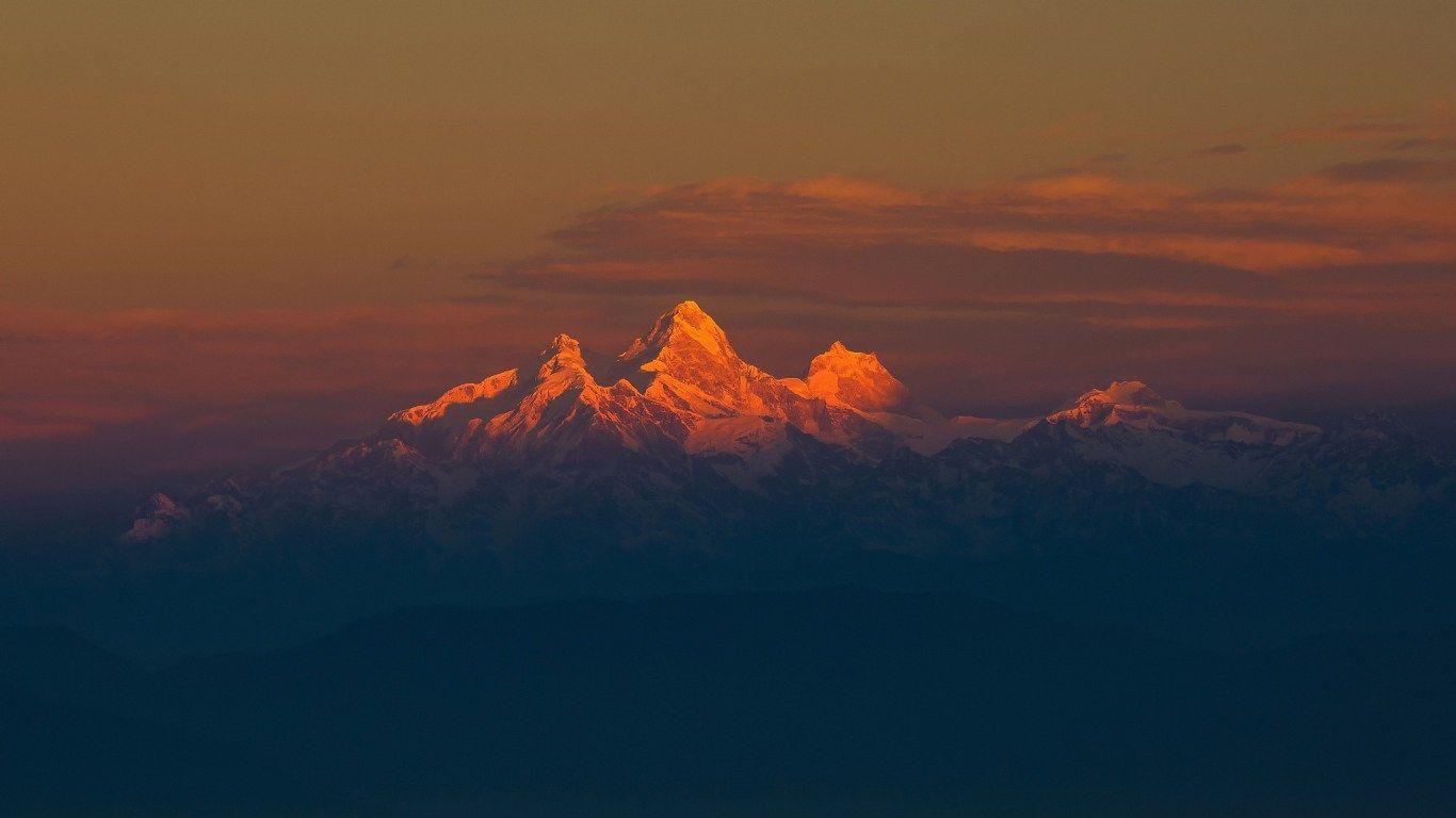 HD Background Himalaya Mountain Range Orange Sunset Snow Fog