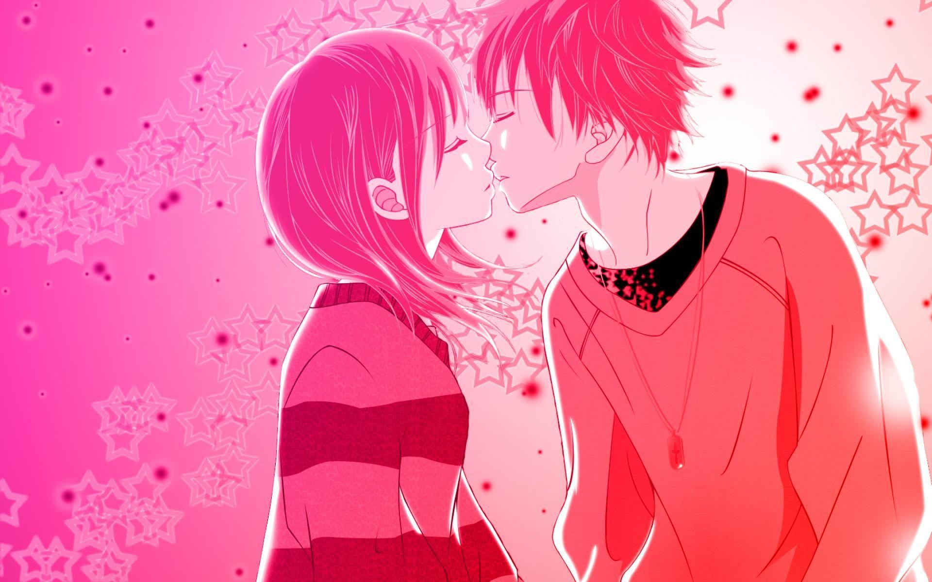 love anime kiss pink wallpaper HD love anime kiss pink