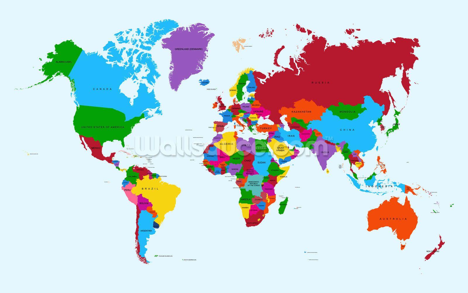 Colour Map of the World Wallpaper Wall Mural