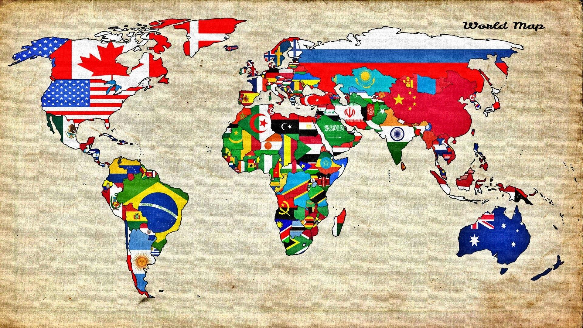 Wallpaper, illustration, flag, world map, countries, mural, ART