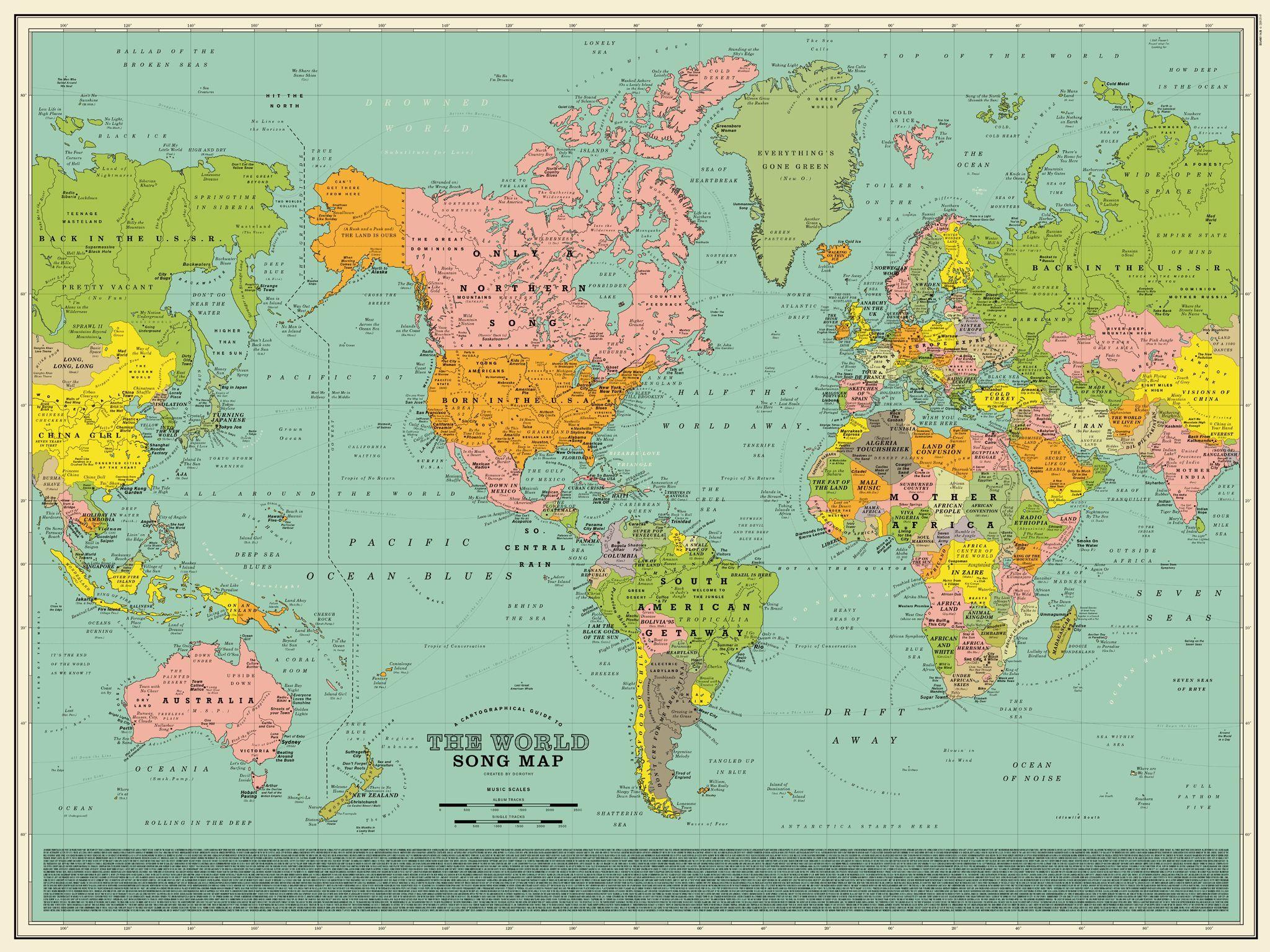 World Song Map, A Detailed Poster That Imagines the World Map Made