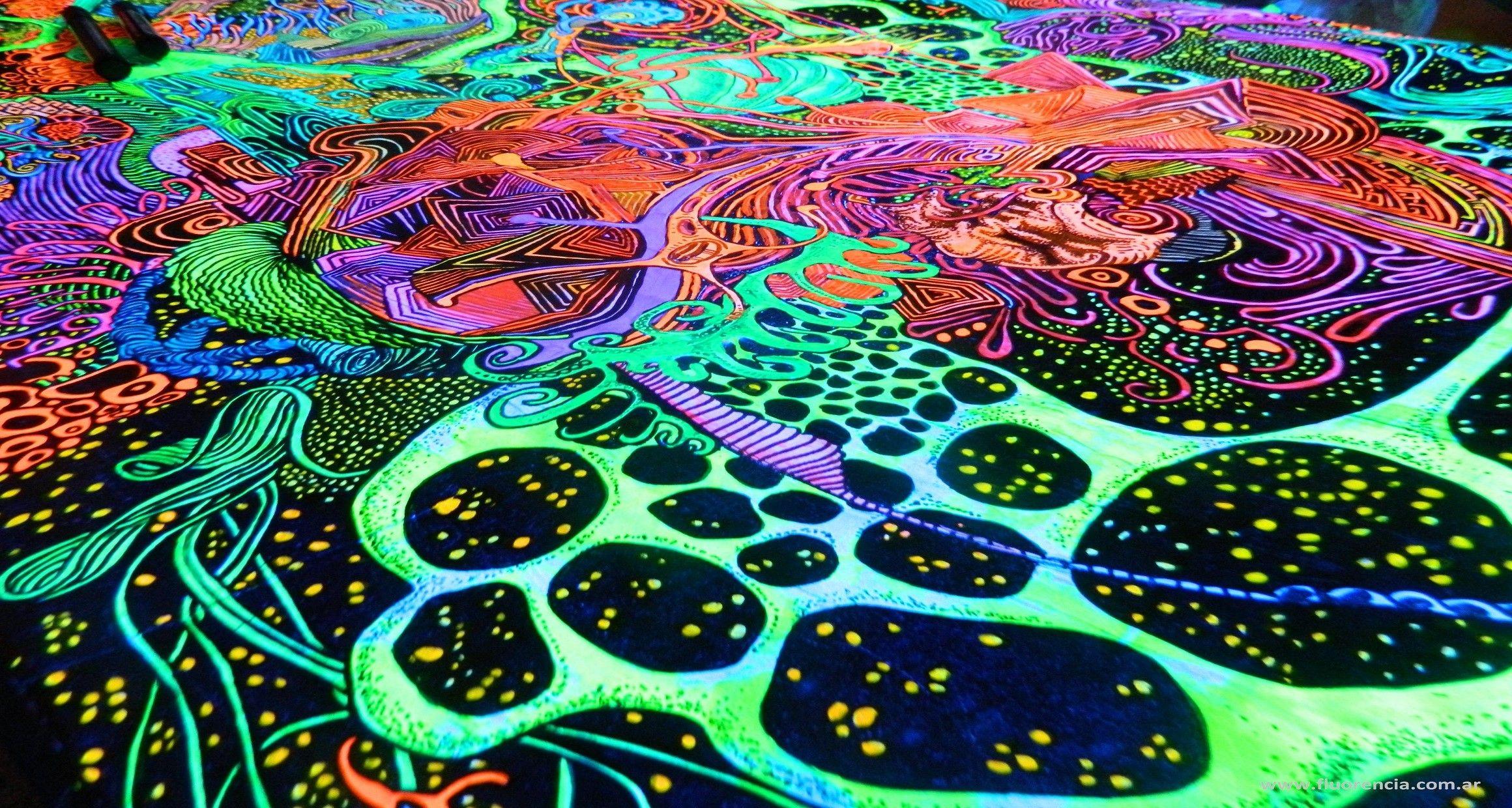 Psychedelic blacklight drawing wallpaper