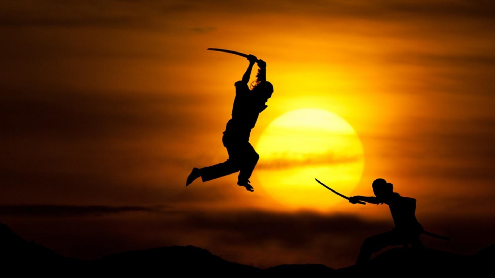 Sunset samurai martial arts fighters wallpaper