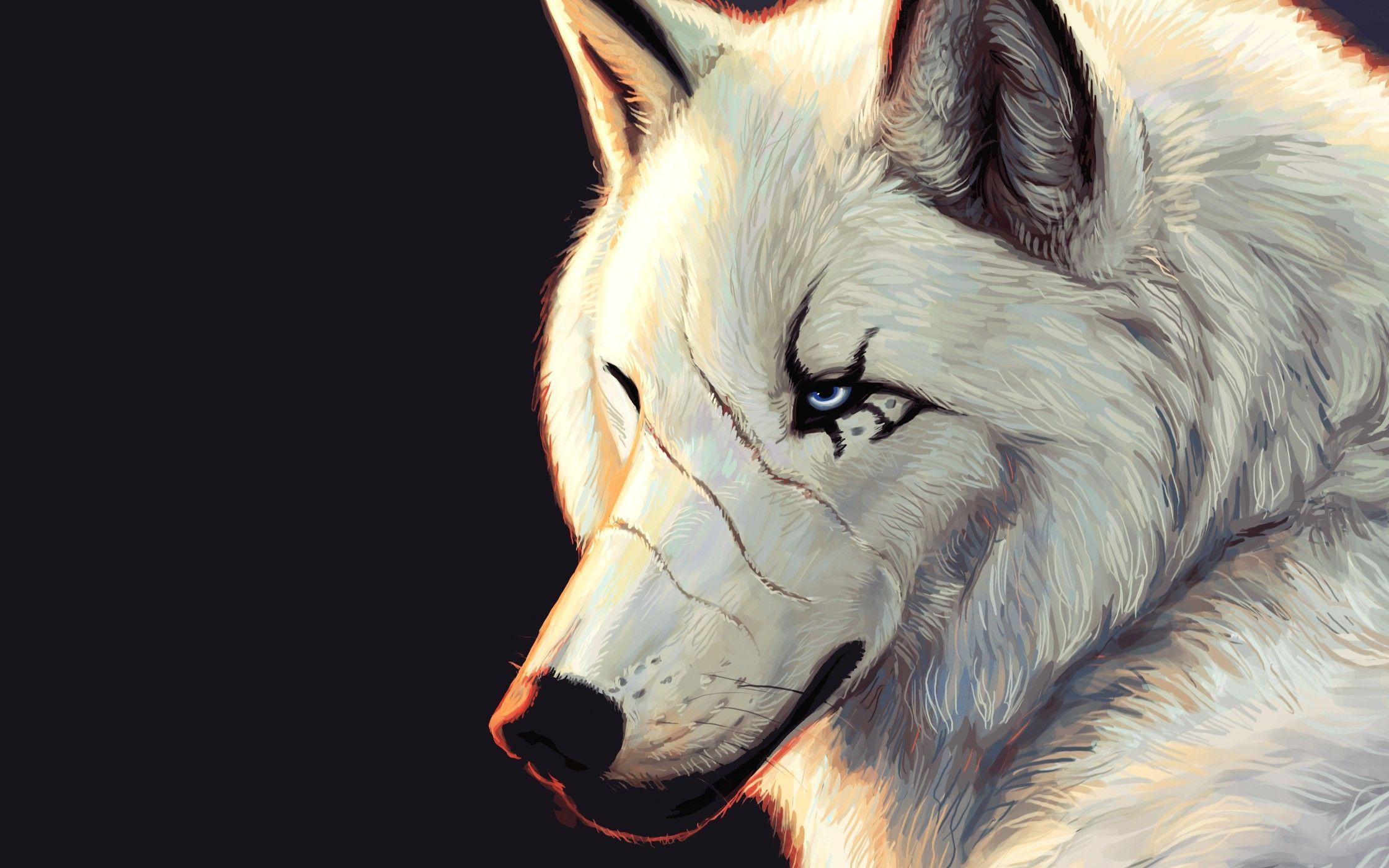 dark blue eyes animals hate artwork white wolf wolves 2240x1400