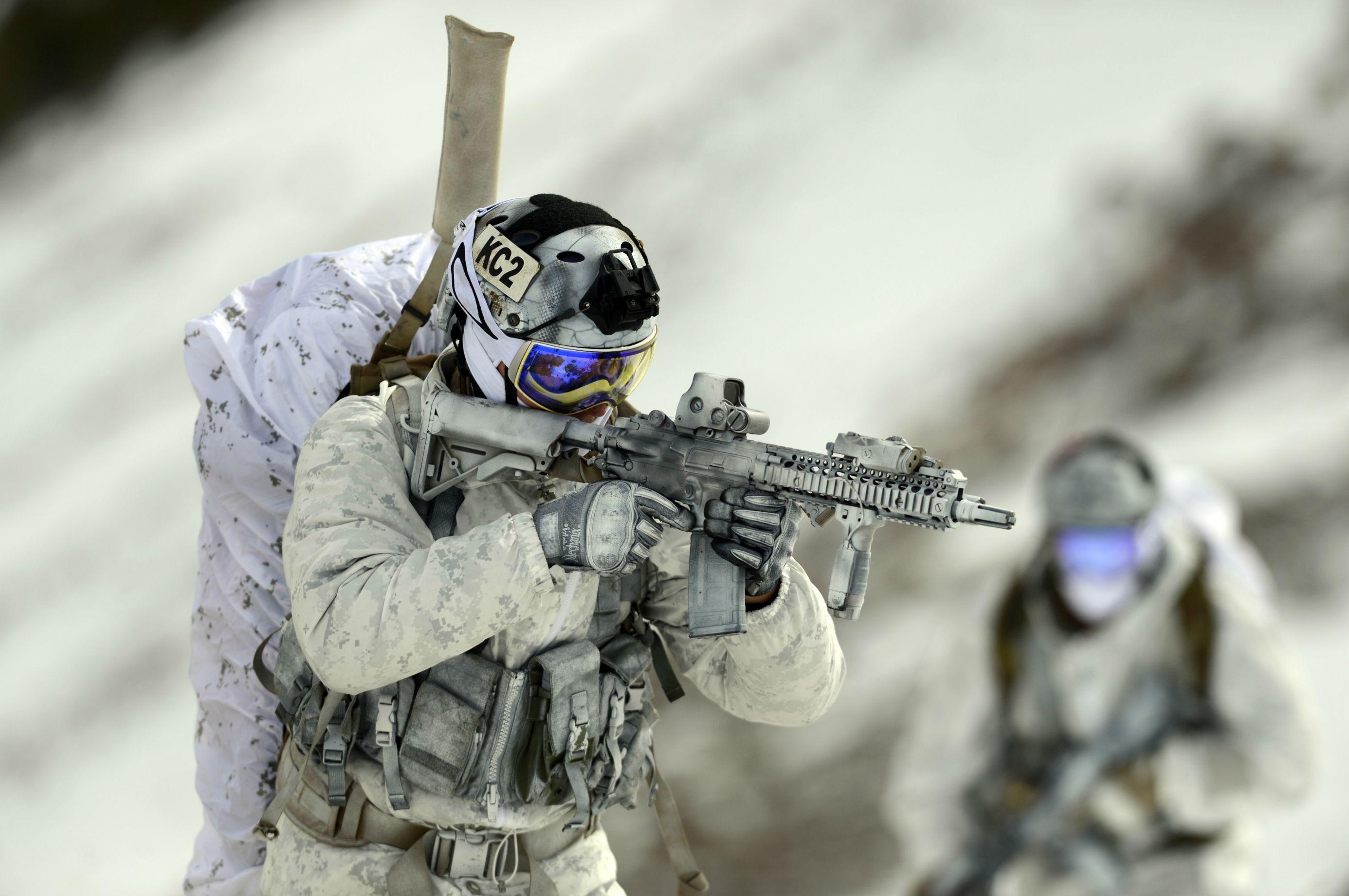 Wallpaper, snow, winter, soldier, military, army, Navy SEALs, Mk 18