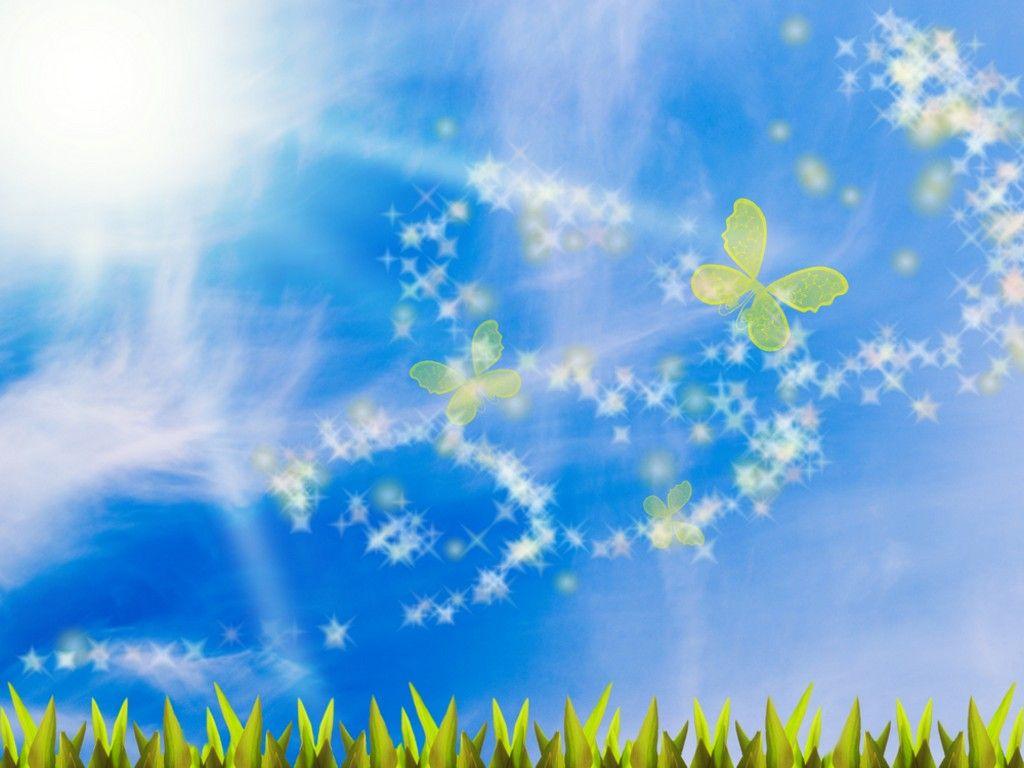 Free Summer Day With Flower And Butterflies Background