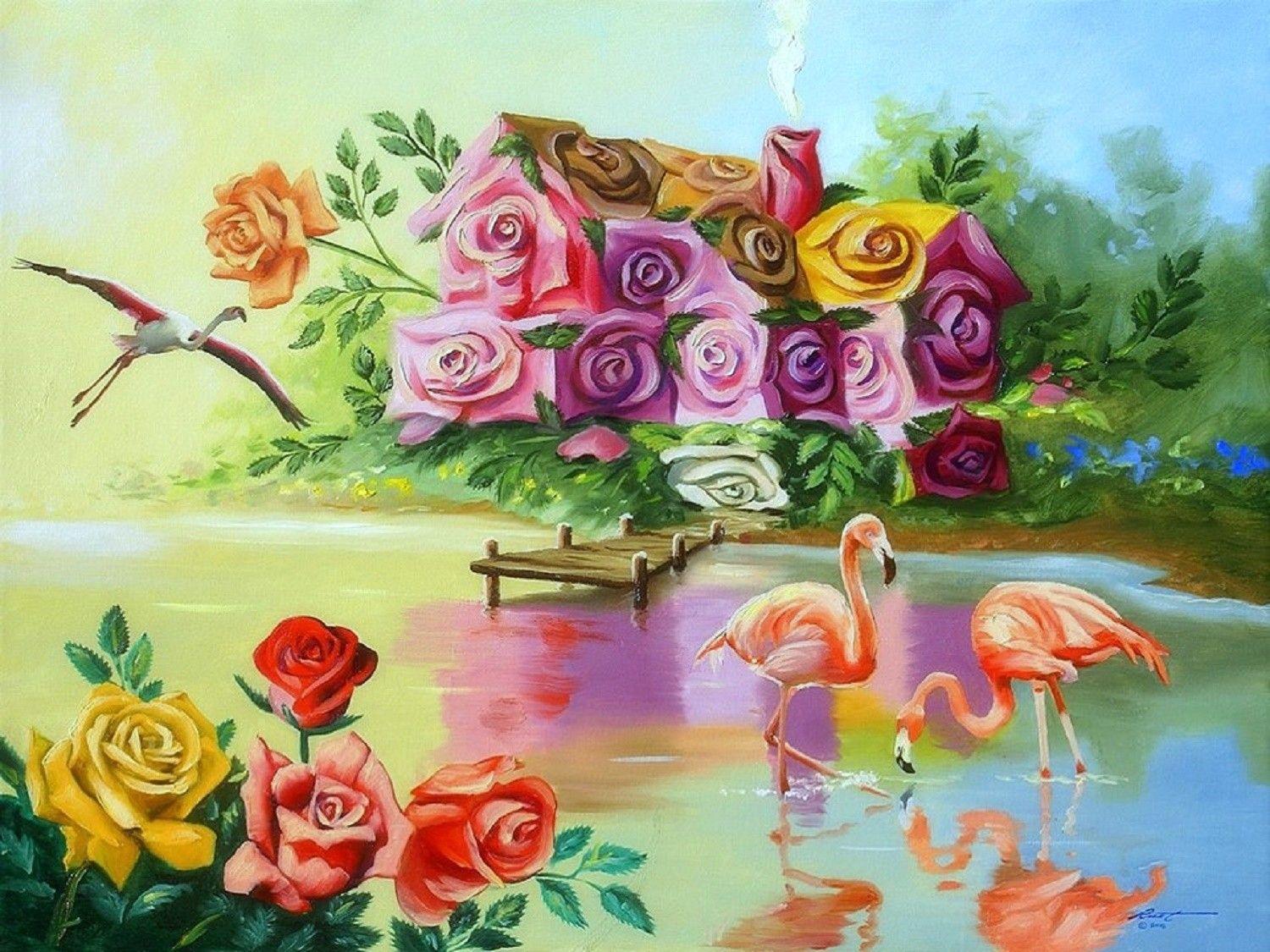 Flowers: Roses Cottage Ca Flowers Paintings Birds Colors Nature