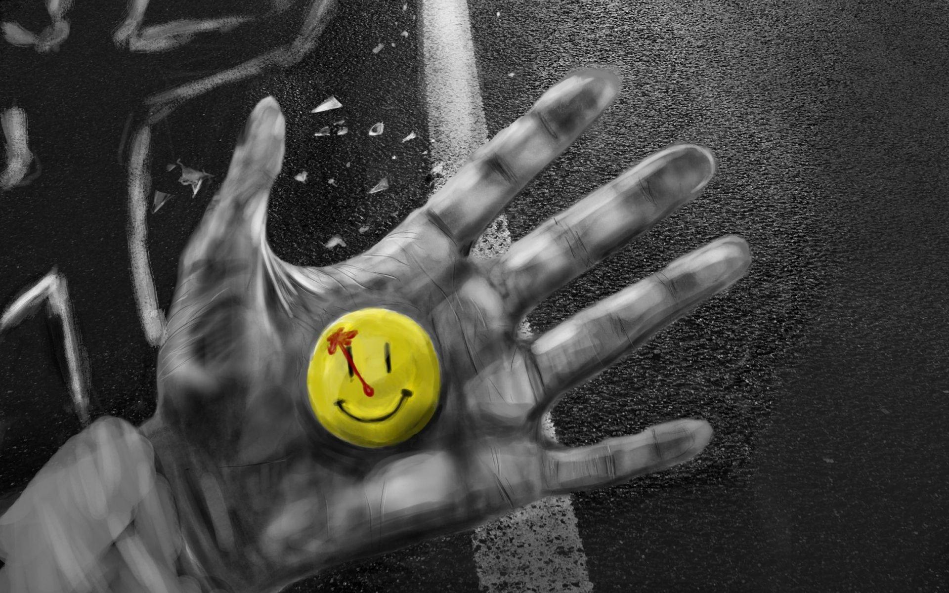 Smile icon at the crime scene smiley dark horror blood wallpaper