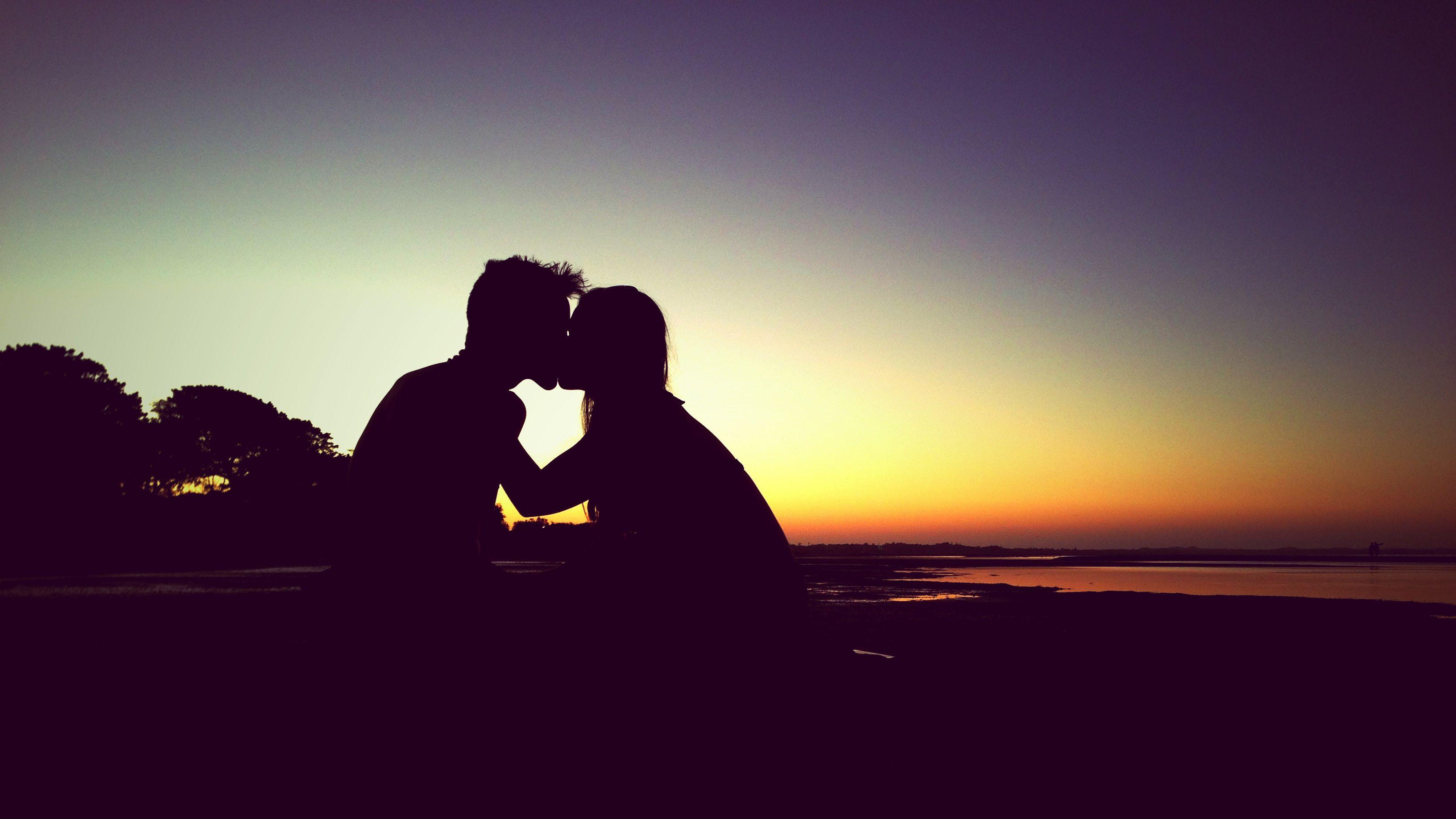Wallpapers Kiss, Couple, Sunset, Romantic, HD, Love,