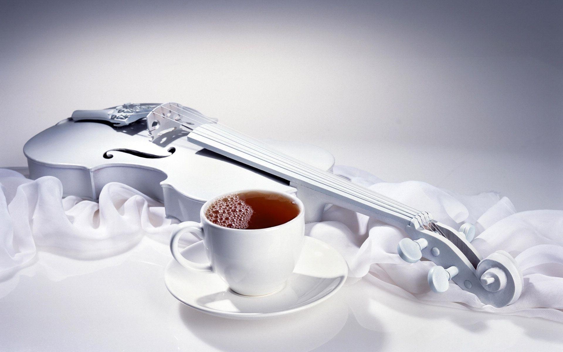 Tea and a white violin HD desktop wallpaper, Widescreen, High