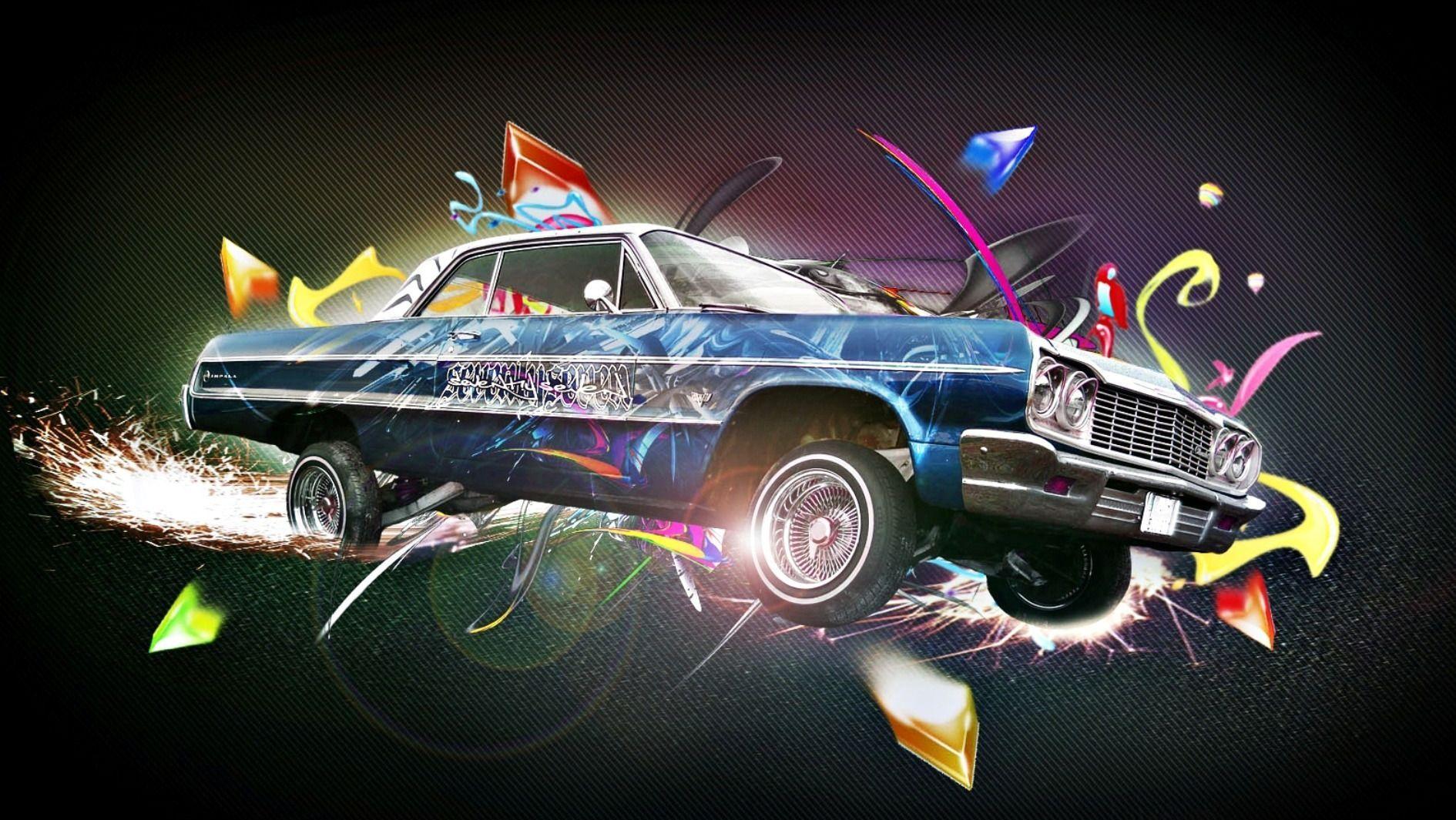 Blue 1964 Impala Lowrider And Graphics HD Wallpaper. Lowriders