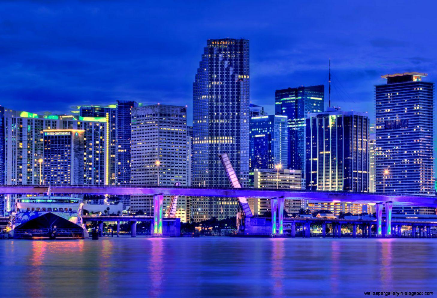 Skyline Miami City At Night HD Wallpaper