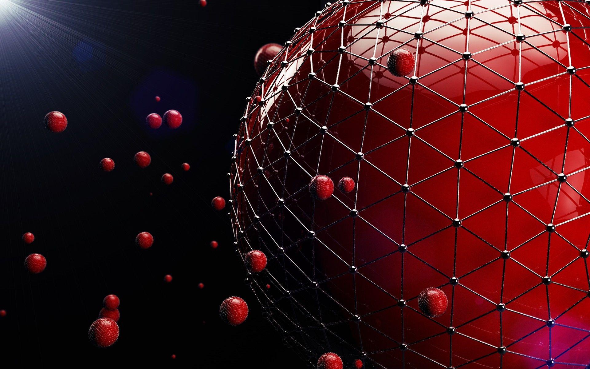 Wallpaper, abstract, 3D, space, red, sphere, geometry, texture