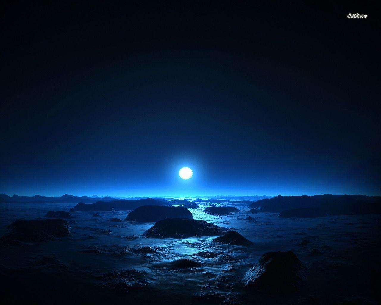 Download Blue Night Sky Moon Digital Art Wallpaper. Full HD