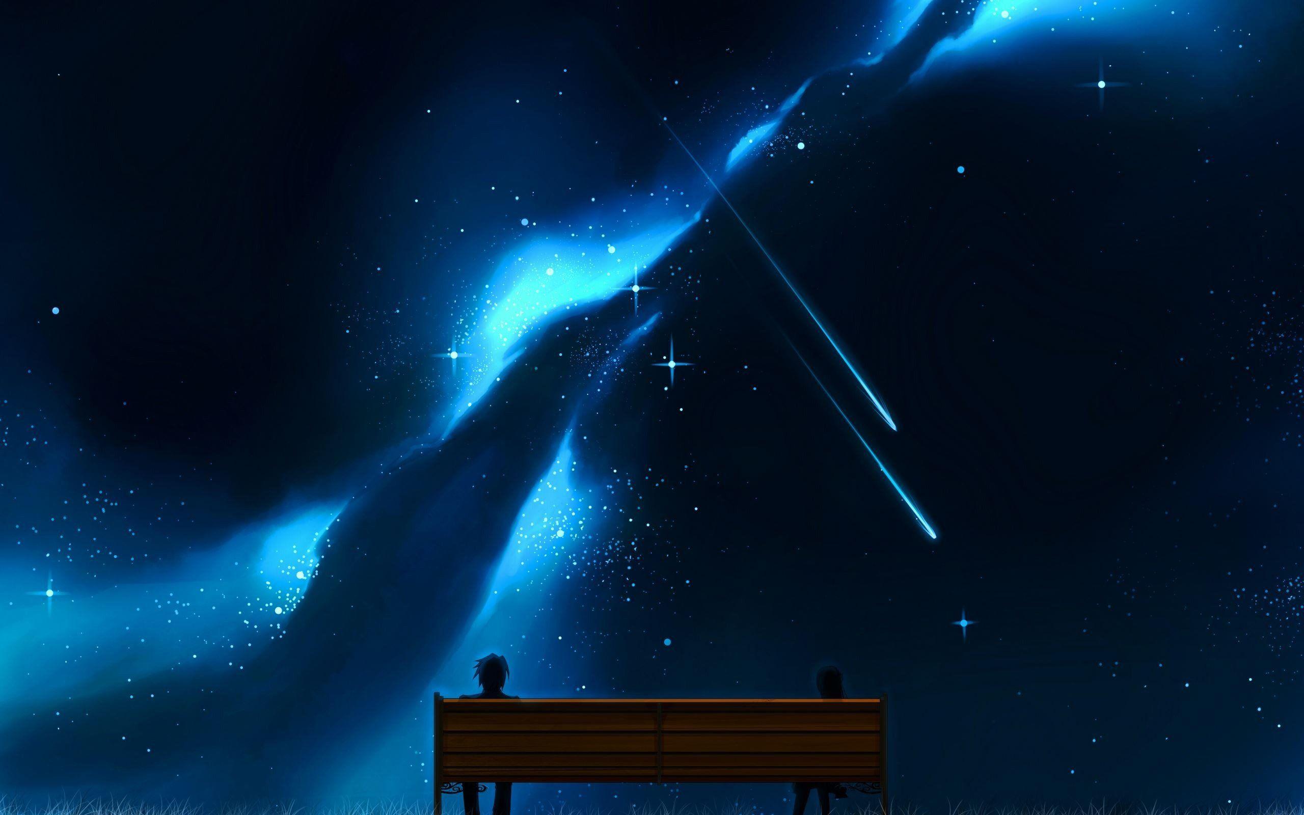 Shooting Stars Bench anime sky wallpaperx1600