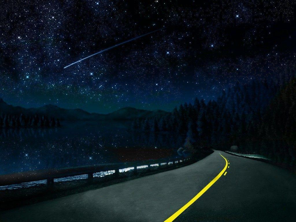 Shooting Star Night Sky Road Image